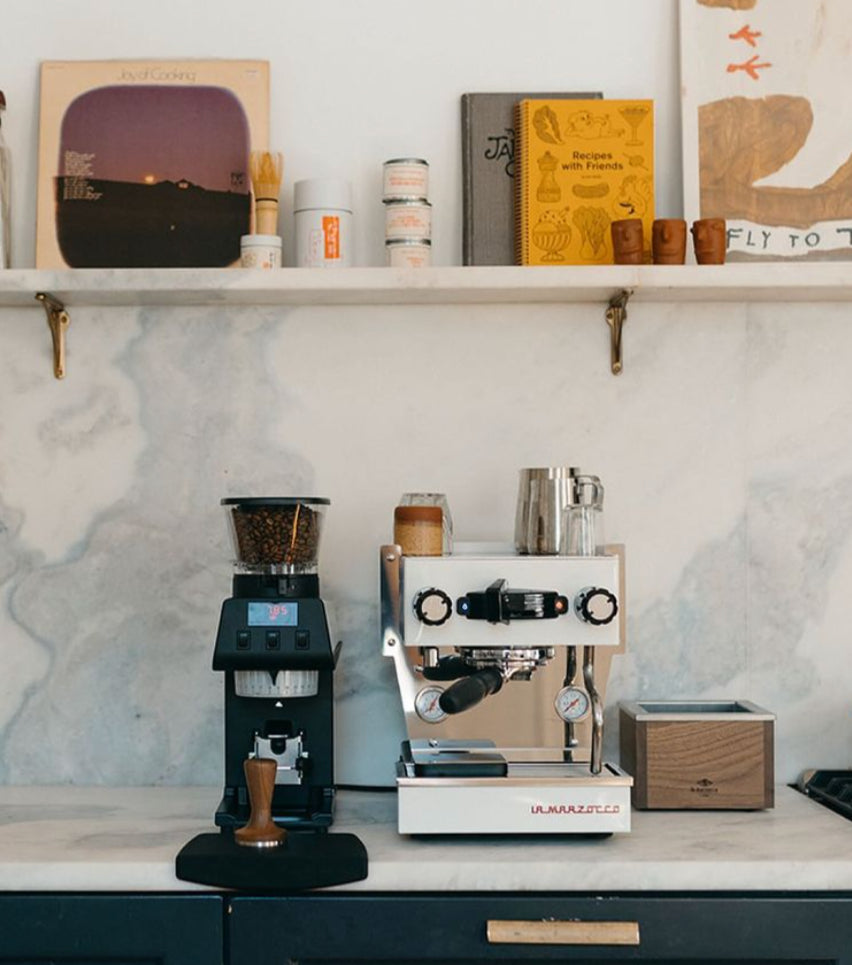 La Marzocco Linea Micra Espresso Machine in white. Front view of the machine.
