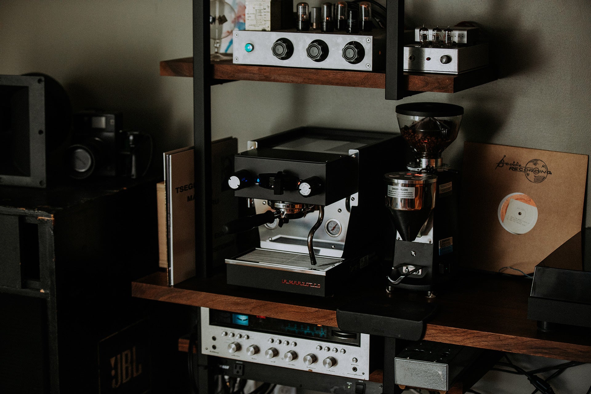 La Marzocco Linea Micra Espresso Machine in black. Front view of the machine.