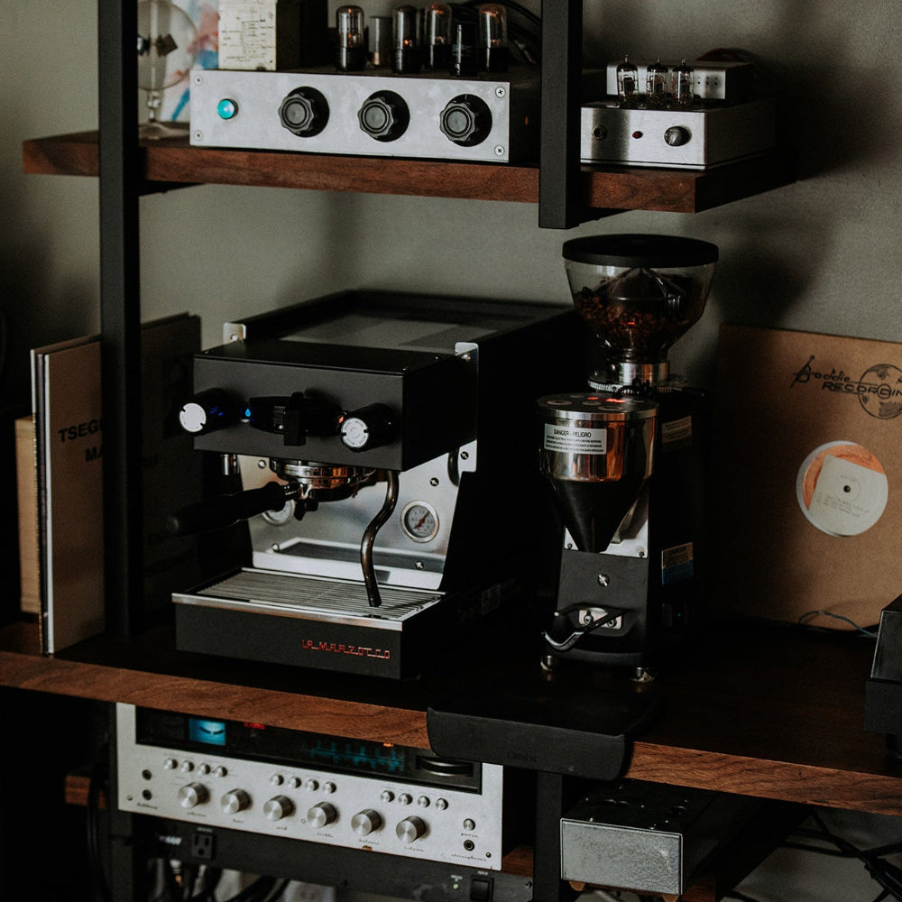 La Marzocco Linea Micra Espresso Machine in black. Front view of the machine.
