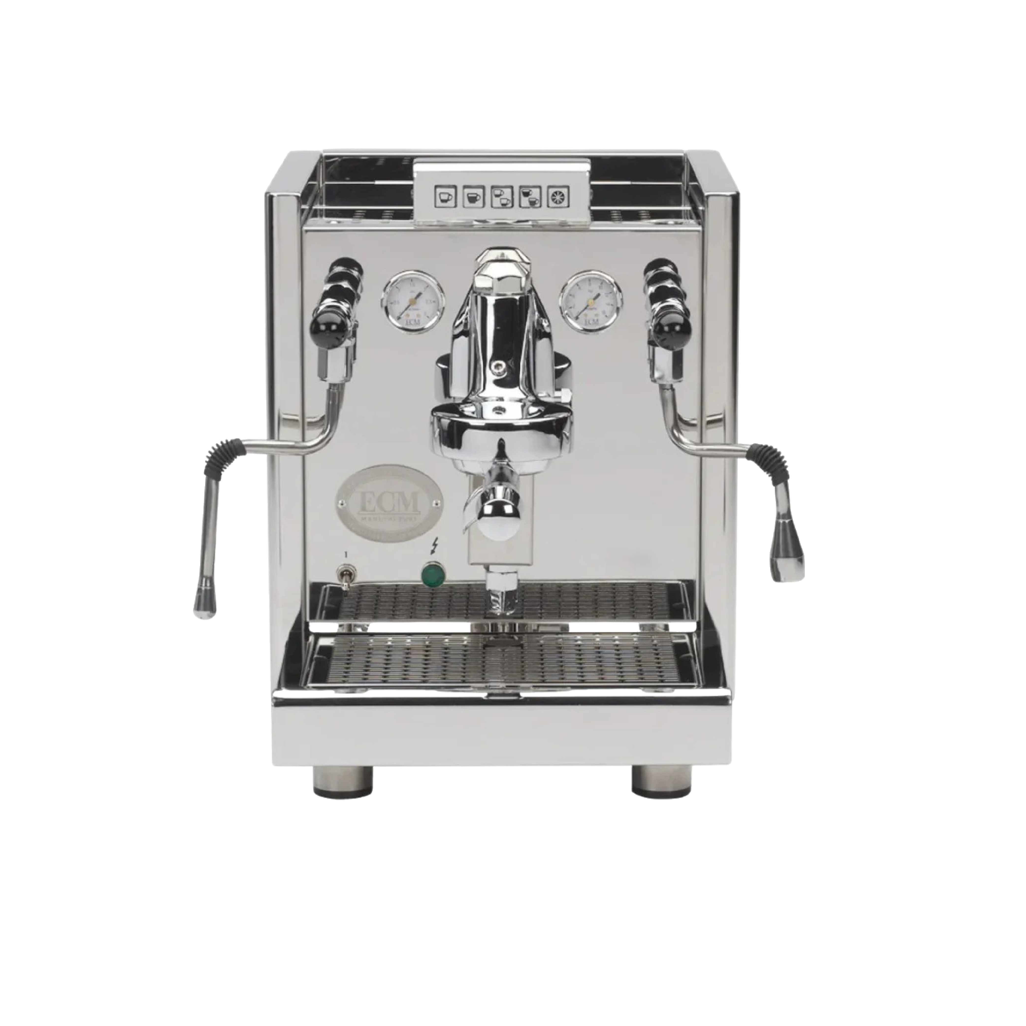 ECM Elektronika II Profi Switchable Espresso Machine. Front view of the machine.