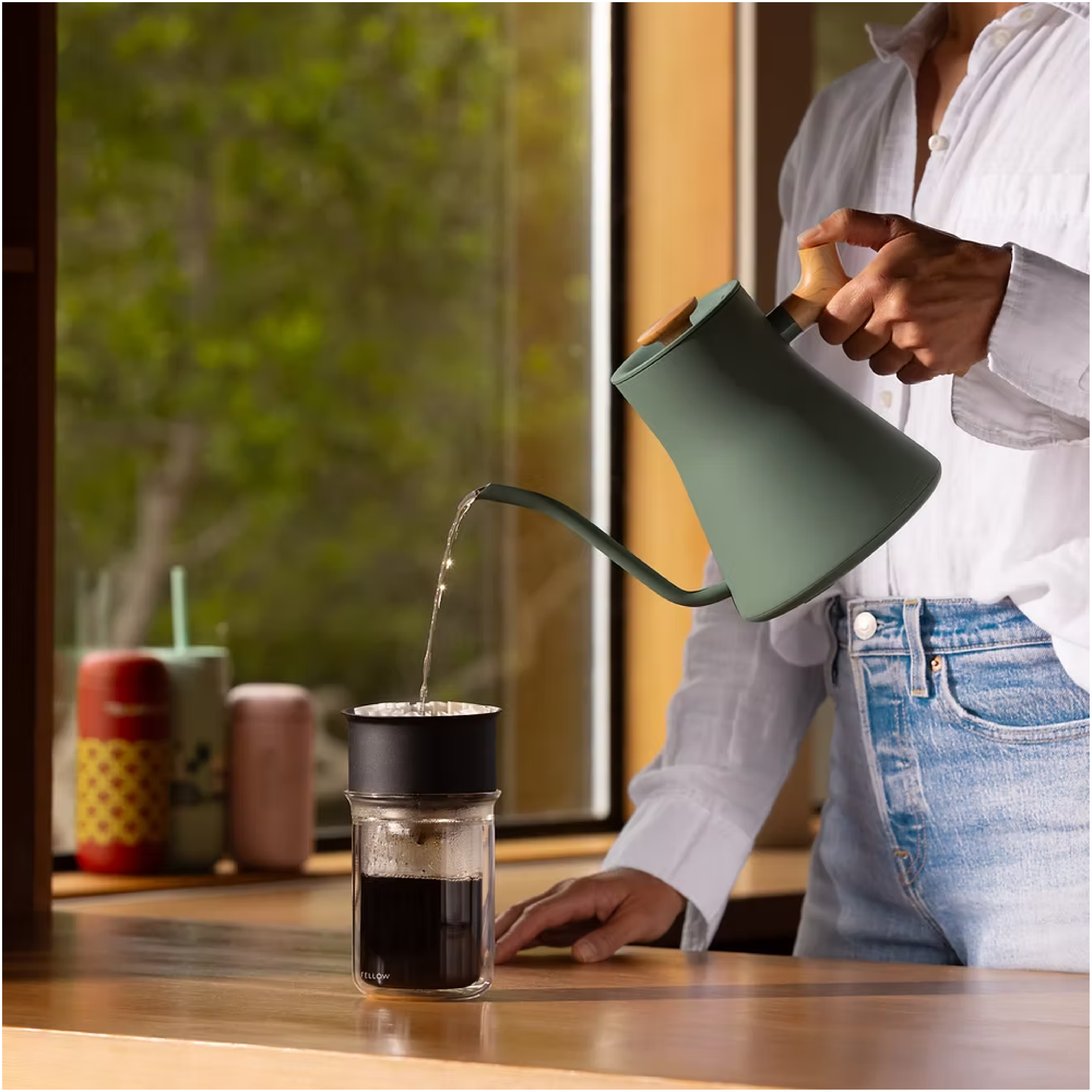 Fellow Stagg EKG Pro Kettle with Maple Handle - 0.9L, Smoke Green