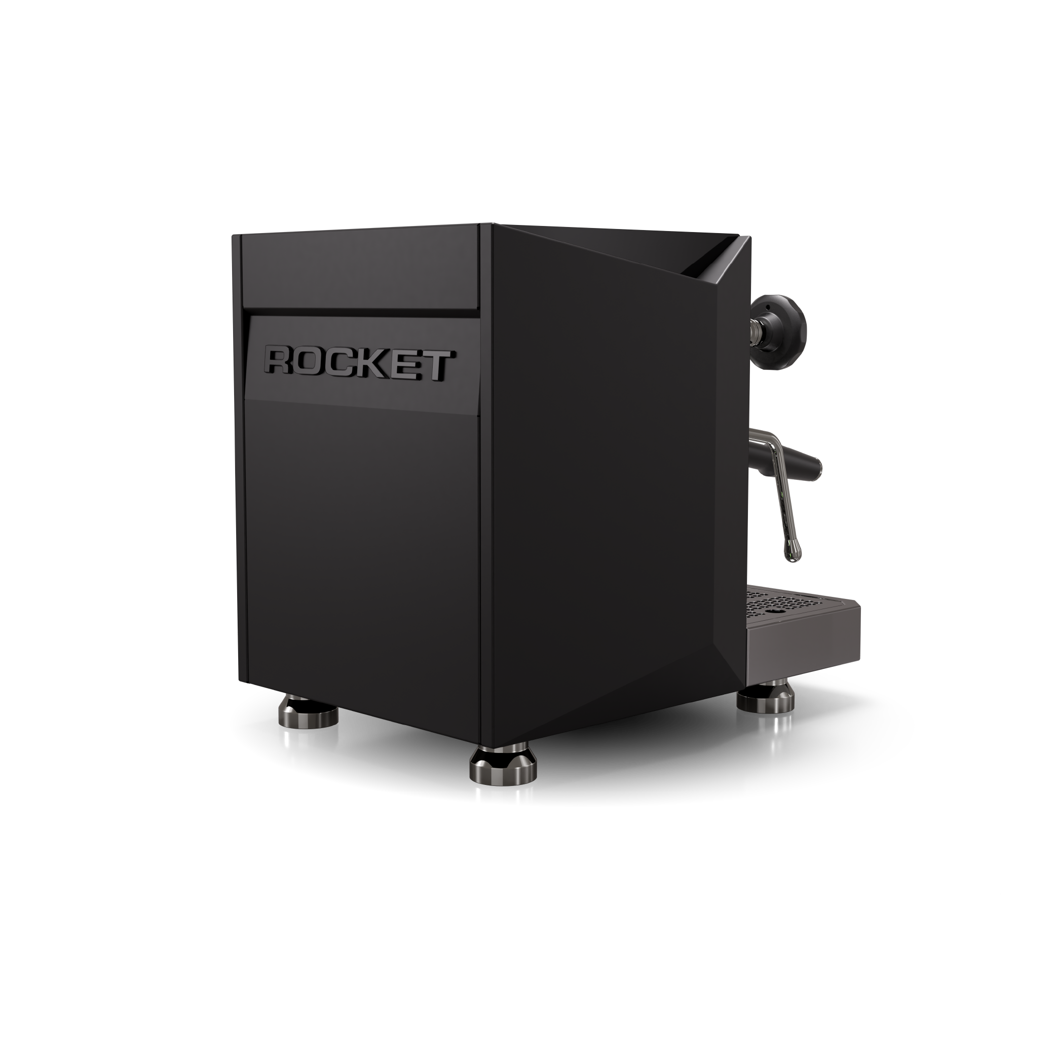 Rocket Giotto R Fast Espresso Machine in matt black. Side view of the machine.