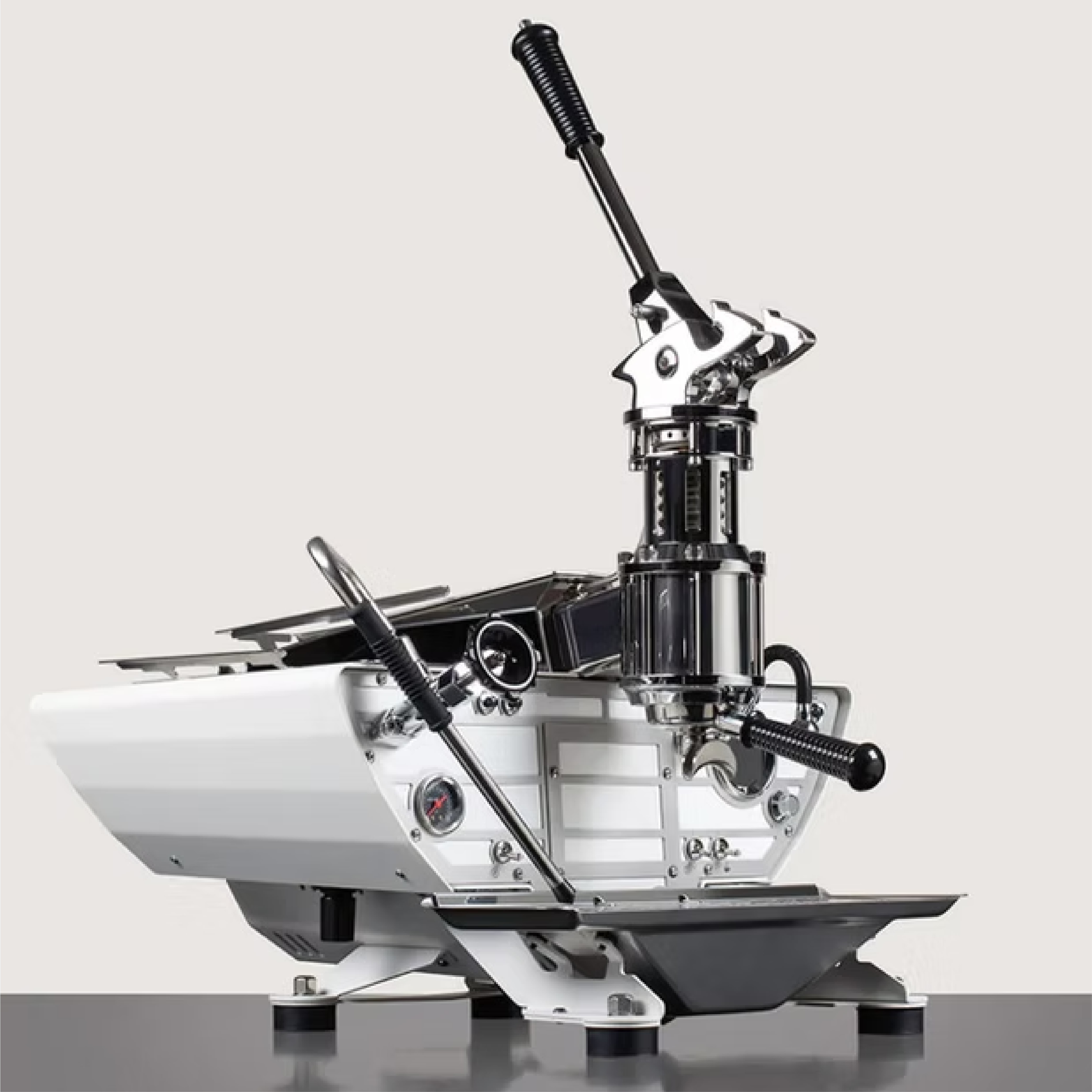 Kees Van Der Westen Spiritello in matte pure white. Front side view of the machine.