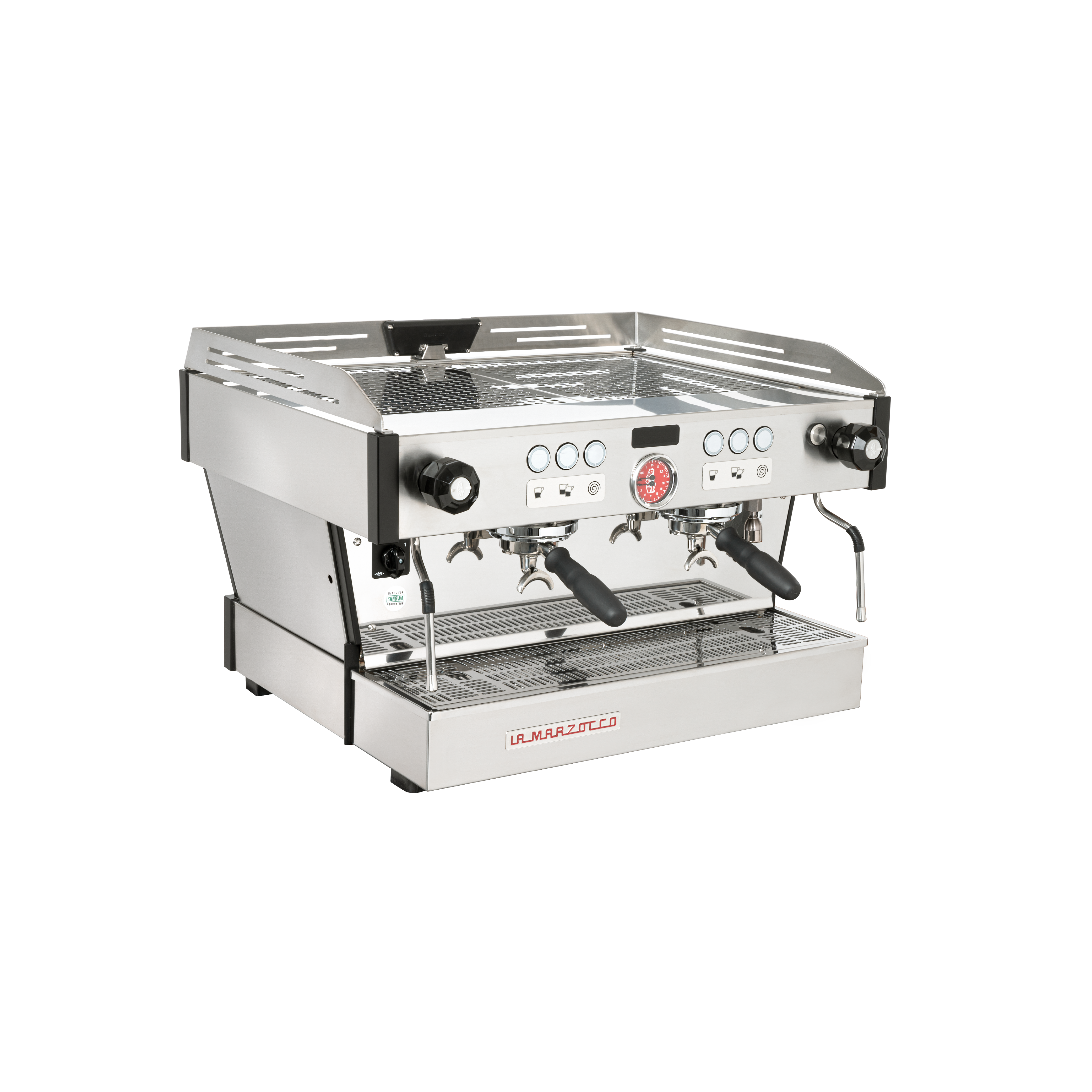 La Marzocco Linea PB Commercial Espresso Machine 2 grouphead. front view of the machine.
