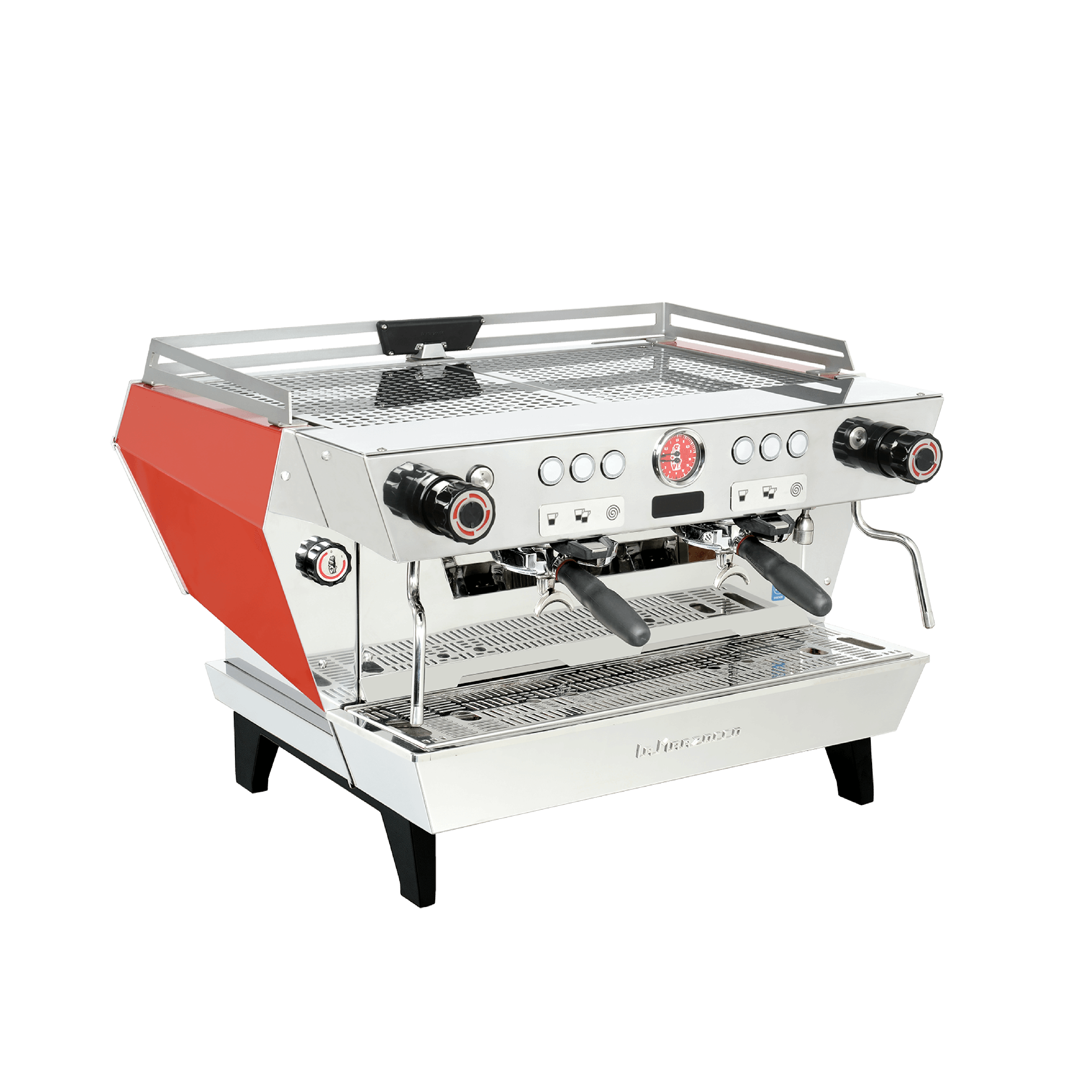 La Marzocco KB90 Commercial Espresso Machine 2 grouphead. Front view of the machine.