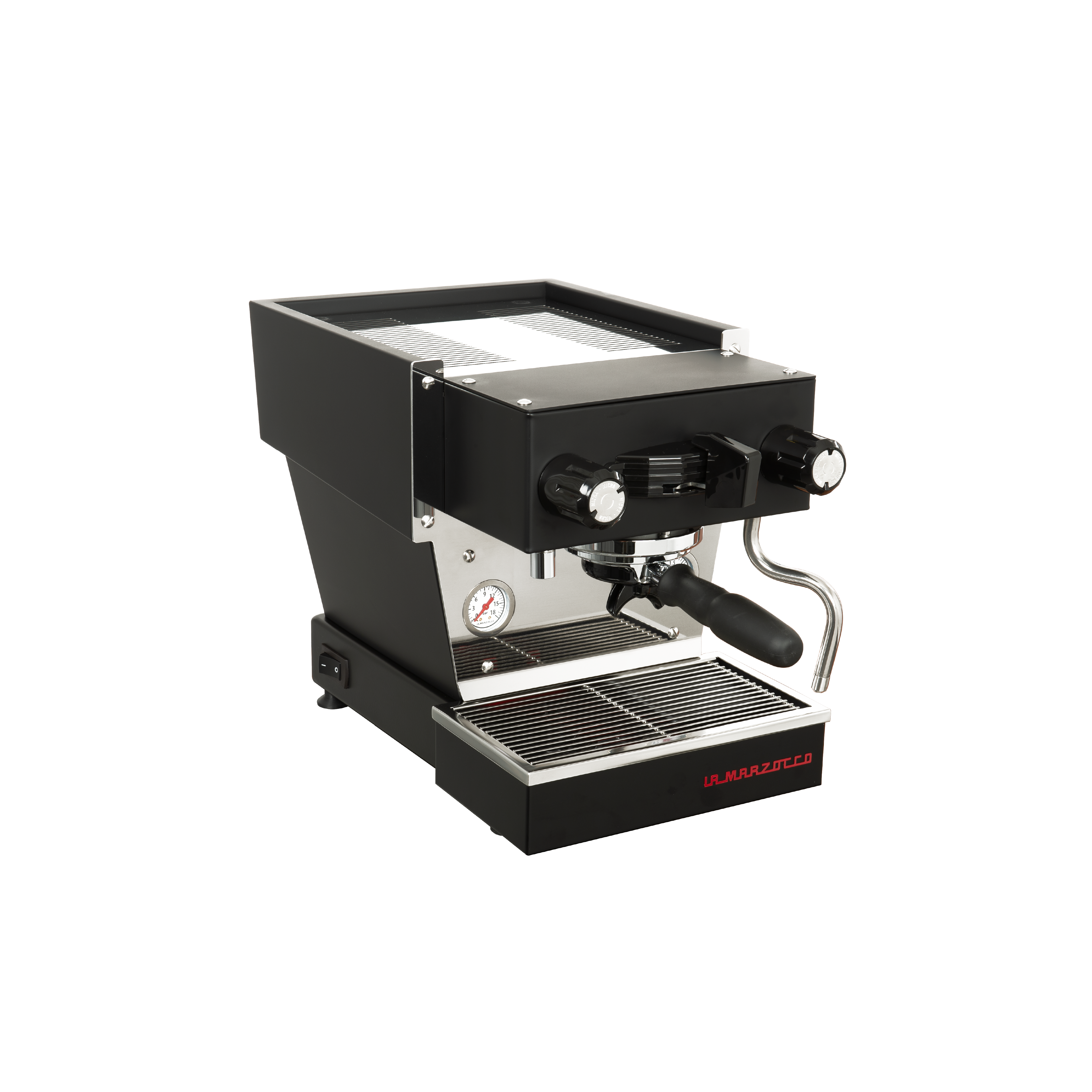 La Marzocco Linea Micra Espresso Machine in black. Front view of the machine.