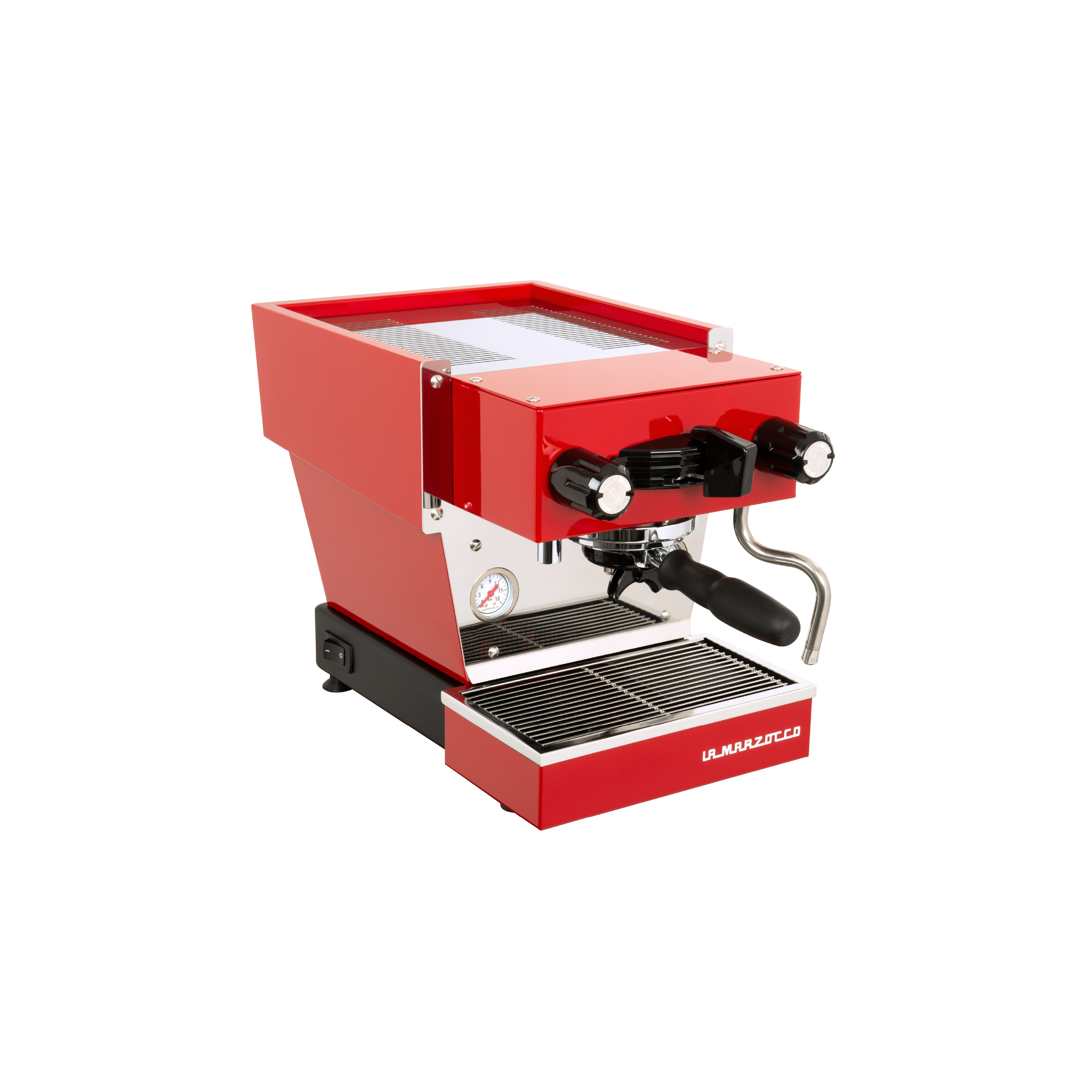 La Marzocco Linea Micra Espresso Machine in red. Front view of the machine.