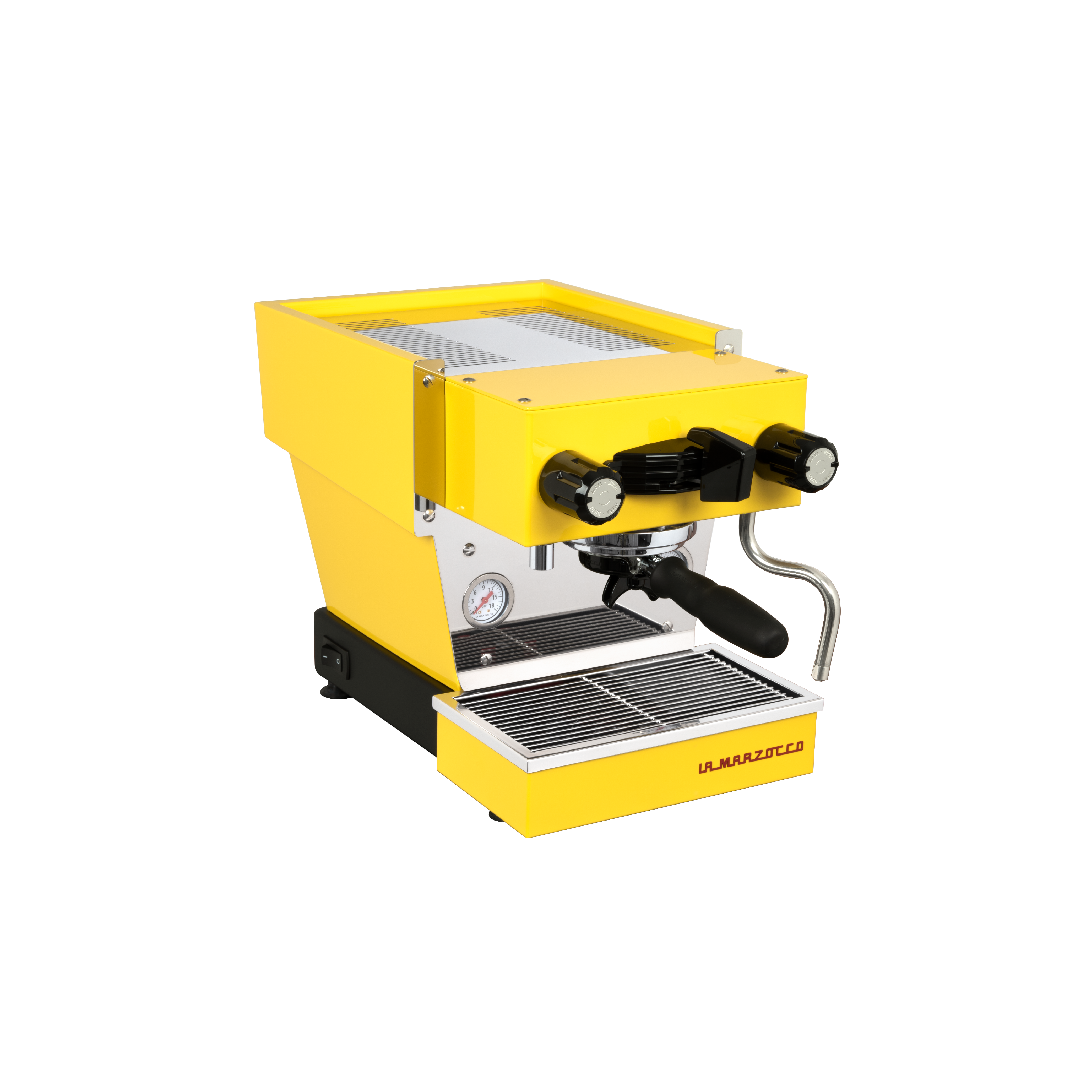 La Marzocco Linea Micra Espresso Machine in yellow. Front view of the machine.