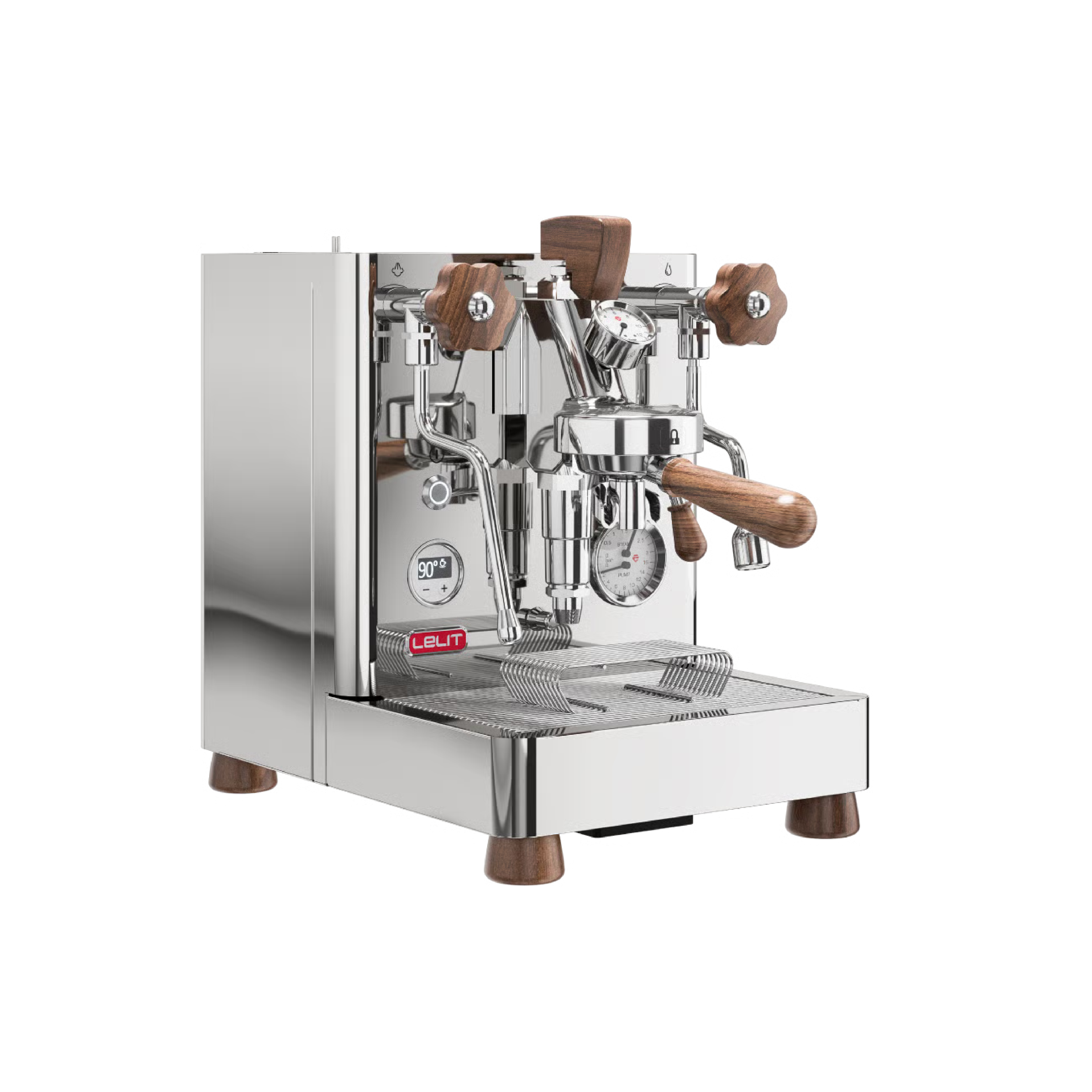 Lelit Bianca V3 Espresso Machine in polished stainless steel. Front view of the machine.