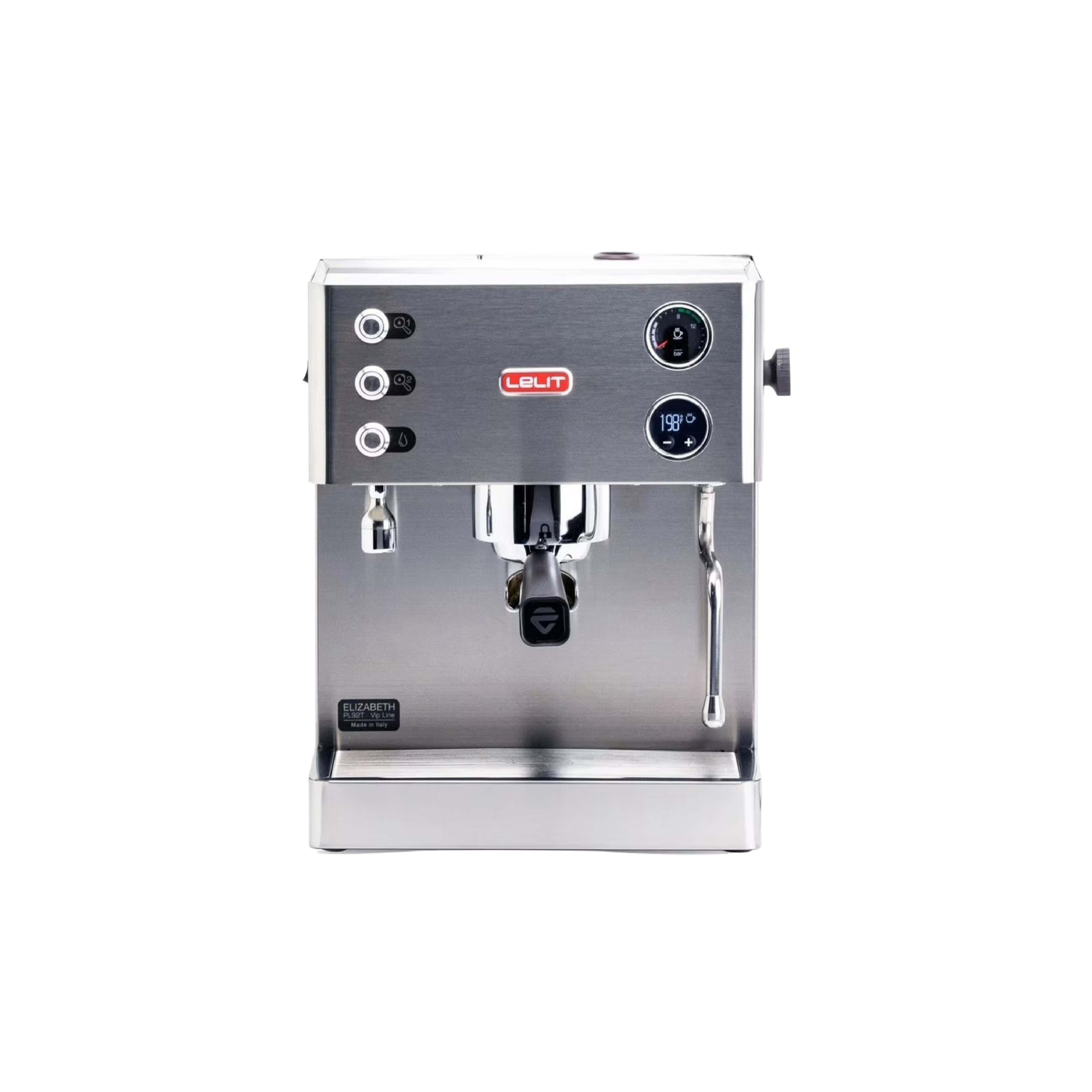 Lelit Elizabeth Dual Boiler Espresso Machine. Front view of the machine.