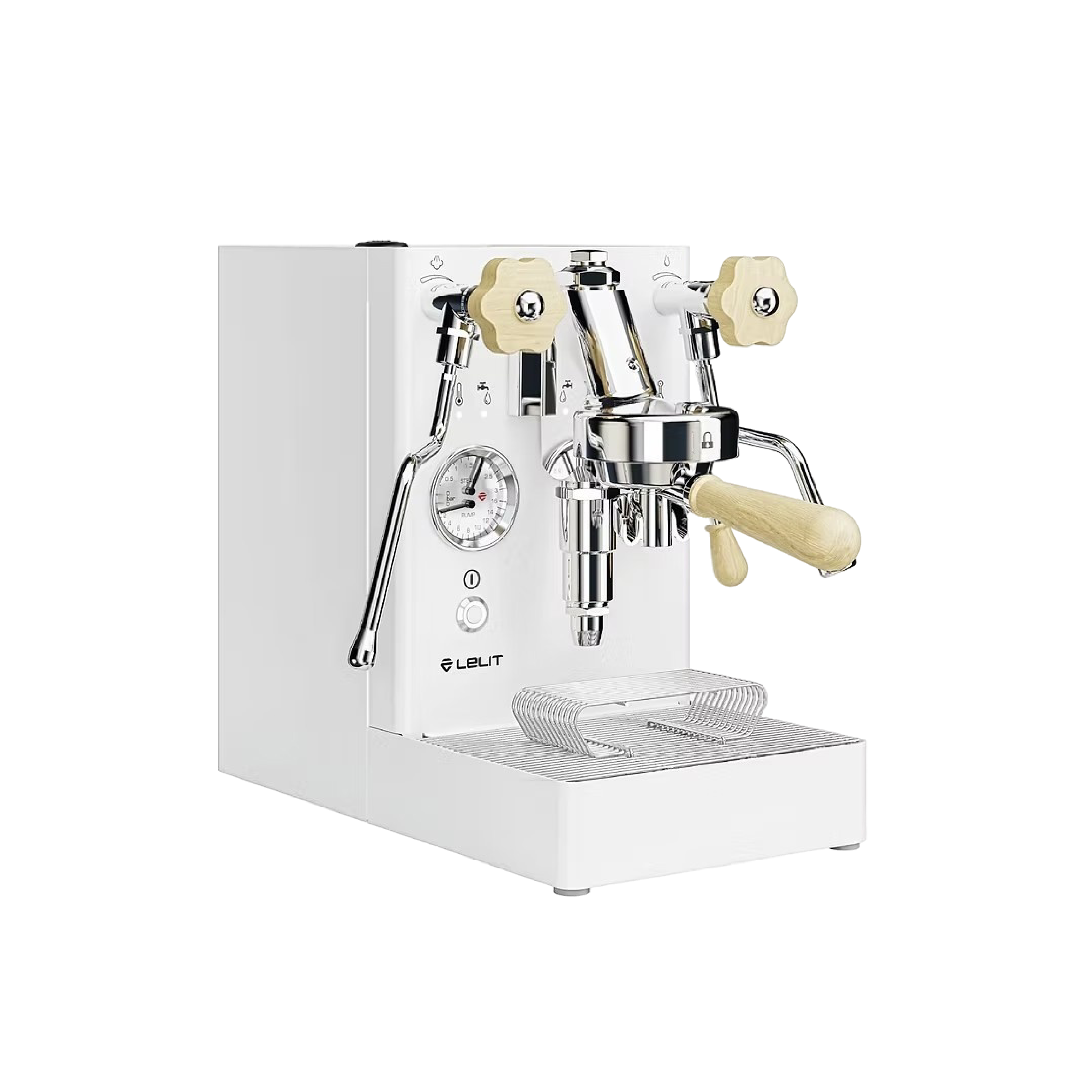 Lelit Mara X V2 (PL62X) Espresso Machine in white. Front view of the machine.