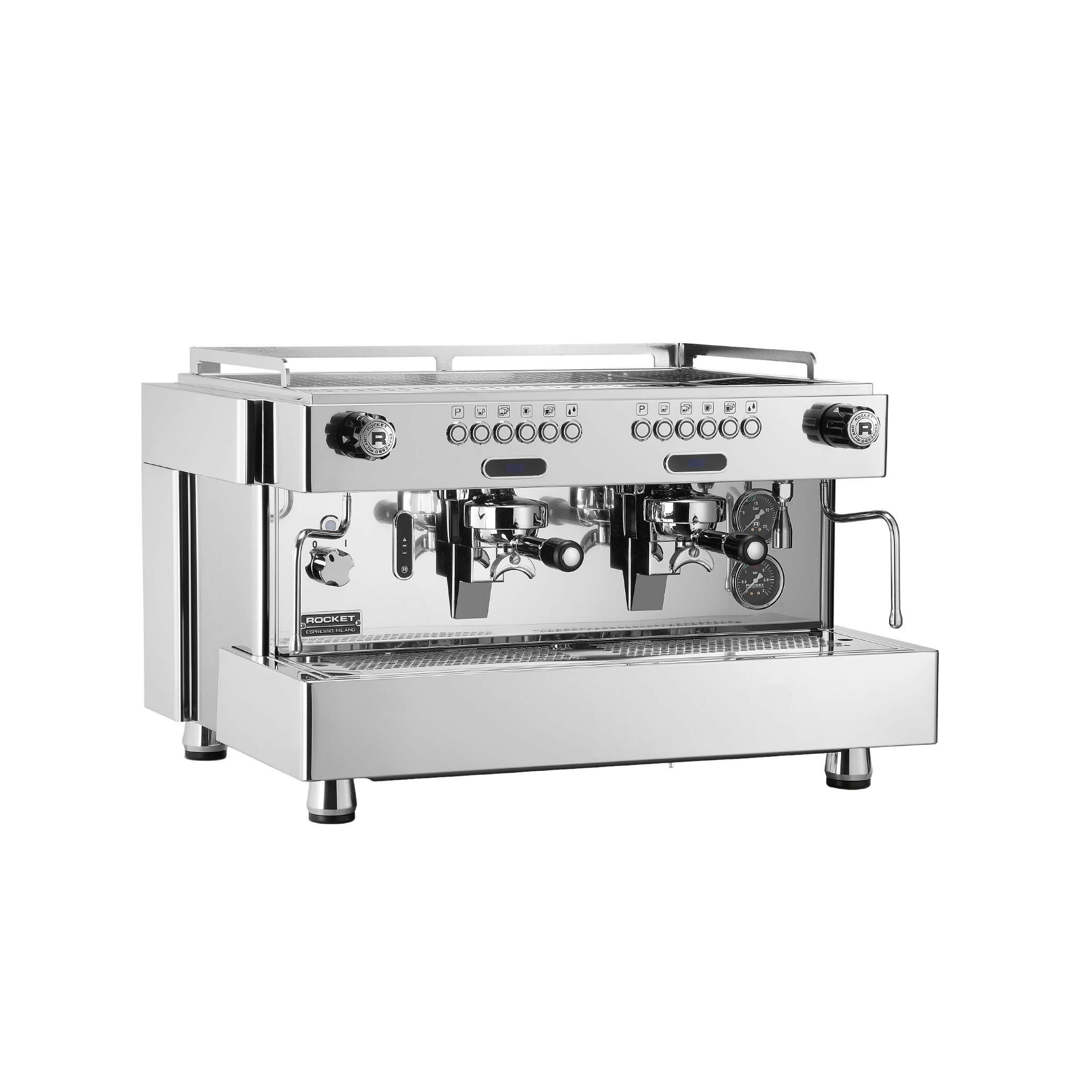 Rocket Espresso REA Automatic Commercial Espresso Machine 2 grouphead. Front view of the machine.