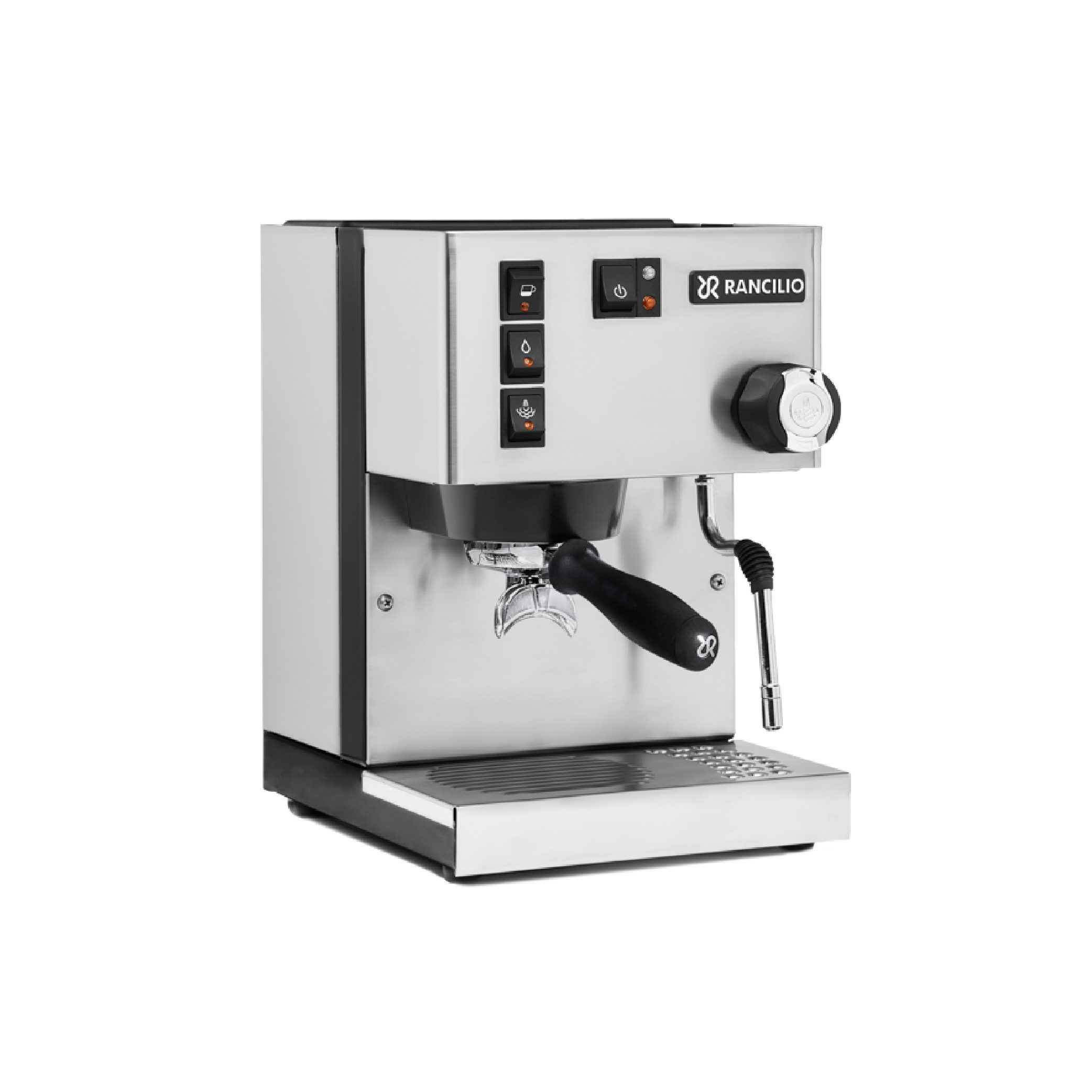 Rancilio Silvia V6 2020 Edition Espresso Machine in inox. Front view of the machine.