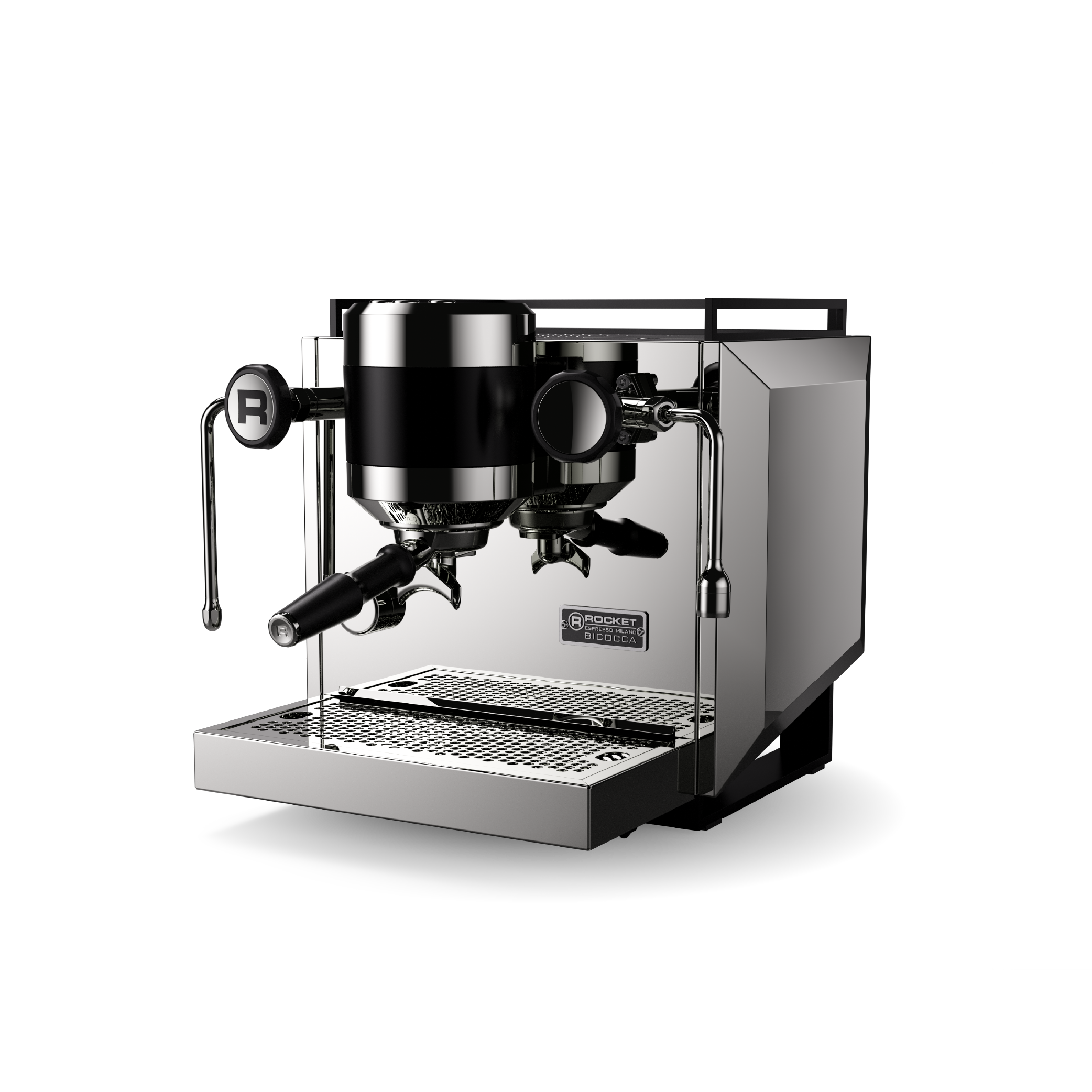 Rocket Biccoca Espresso Machine in stainless steel. Front view of the machine.