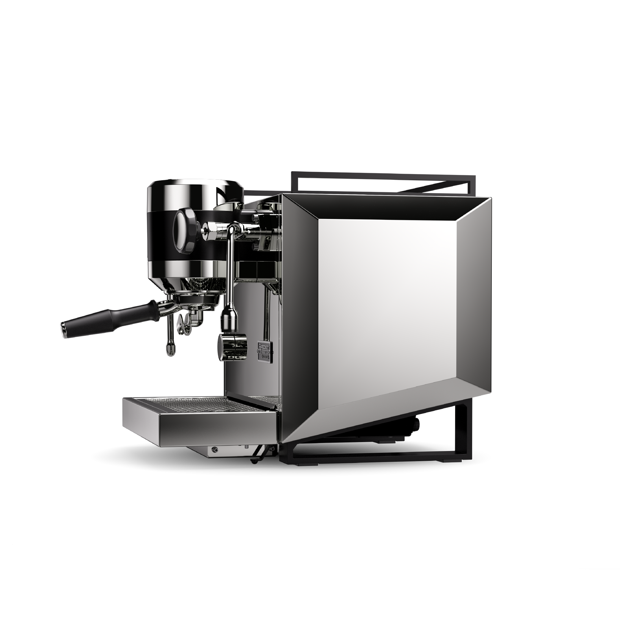 Rocket Biccoca Espresso Machine in stainless steel. Side view of the machine.