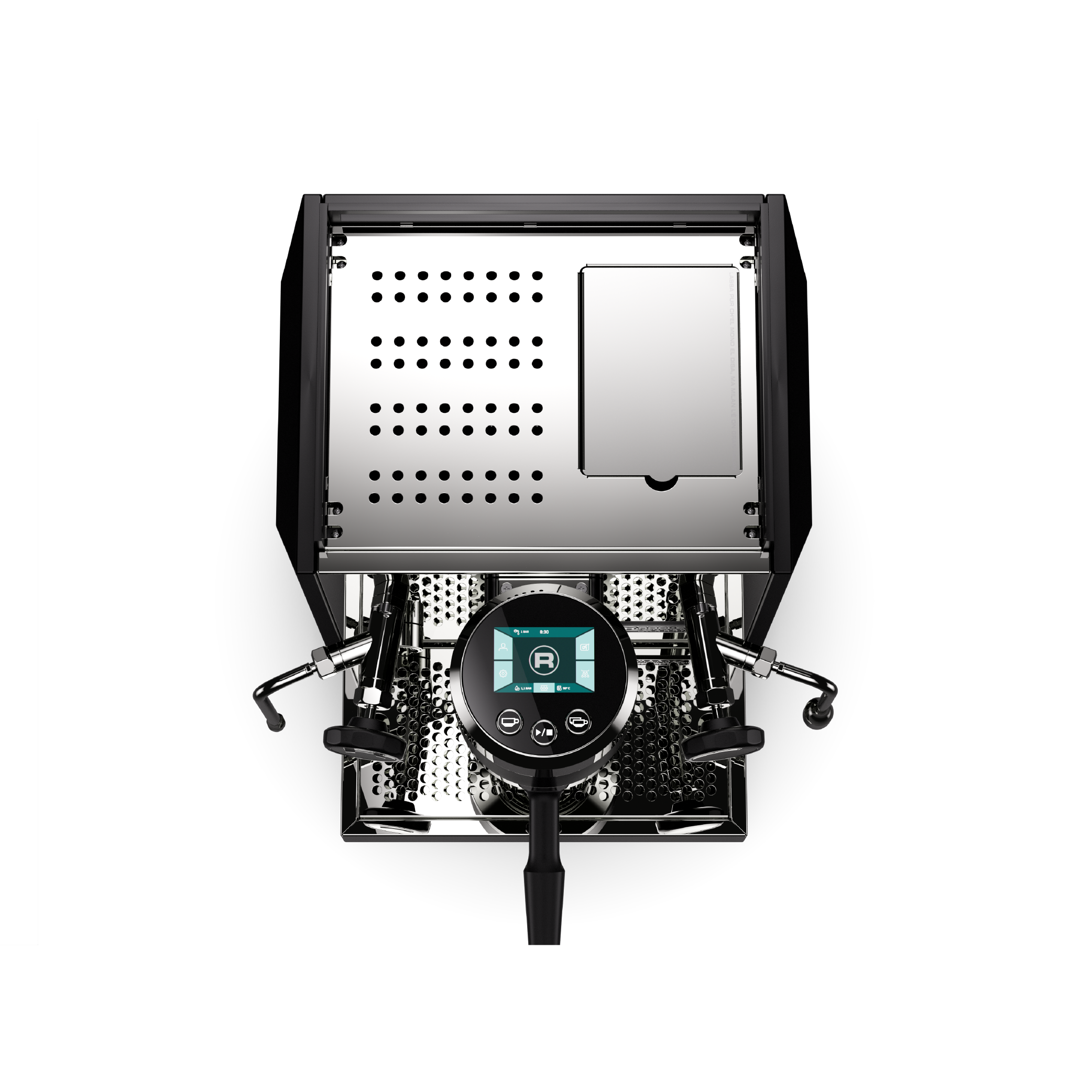Rocket Biccoca Espresso Machine in matt black. Top view of the machine.
