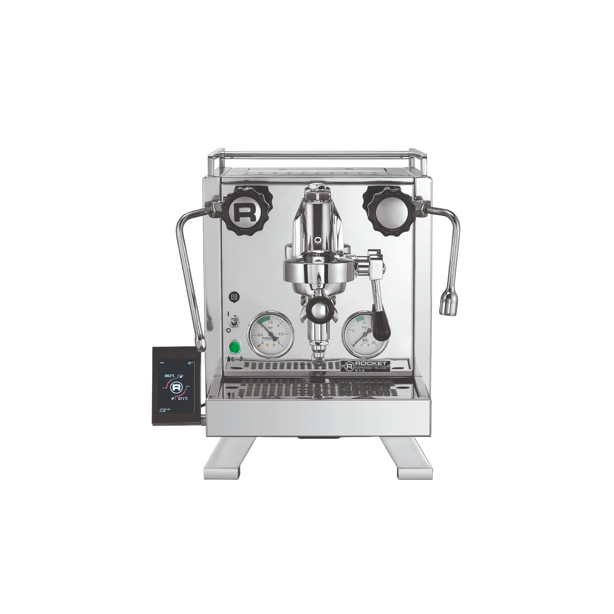 Rocket R Cinquantotto (R58) Espresso Machine. Front view of the machine.