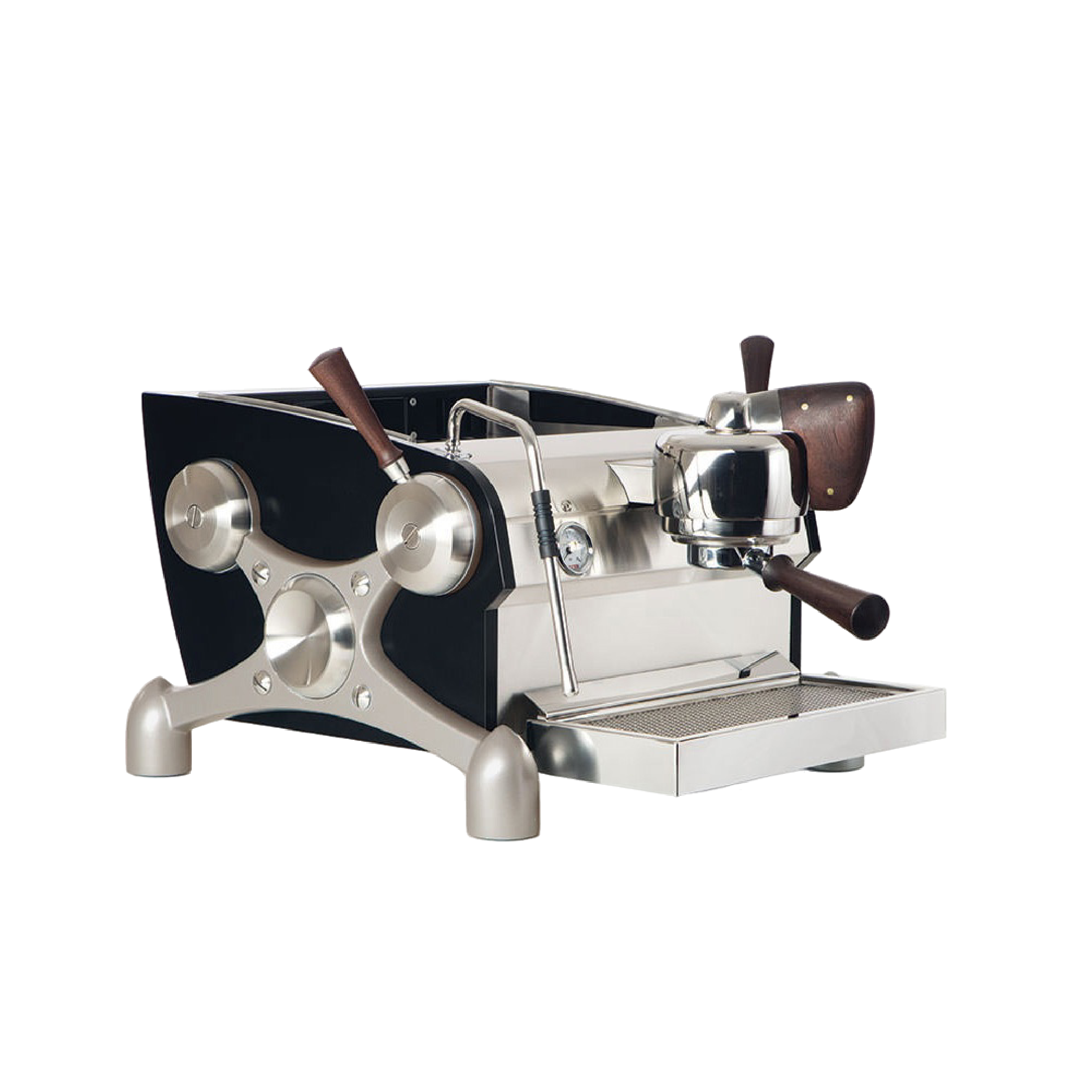 Slayer Espresso Single Group Espresso Machine with matte black side panel. Front view of the machine.