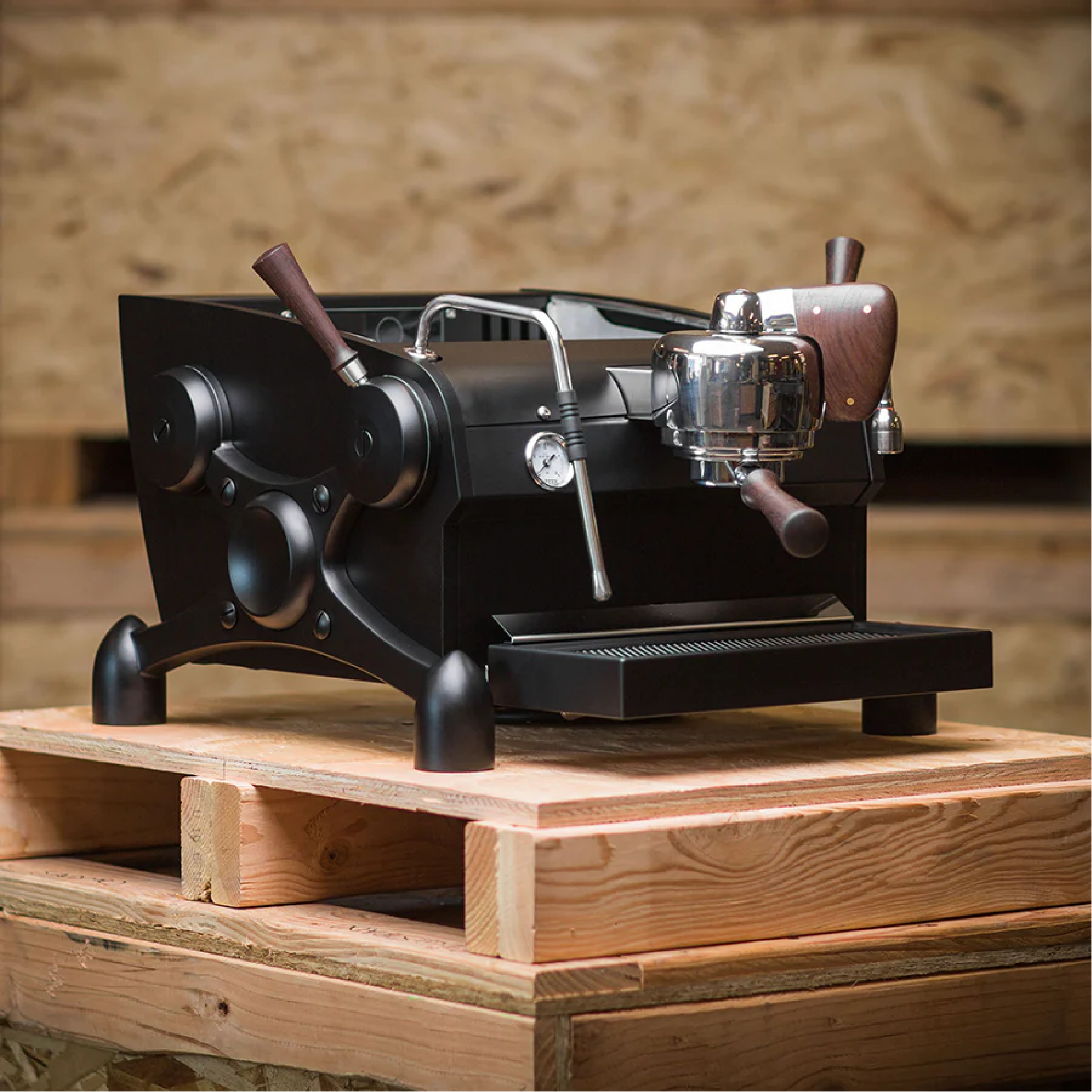 Slayer Espresso Single Group Espresso Machine in matte black. Front view of the machine.