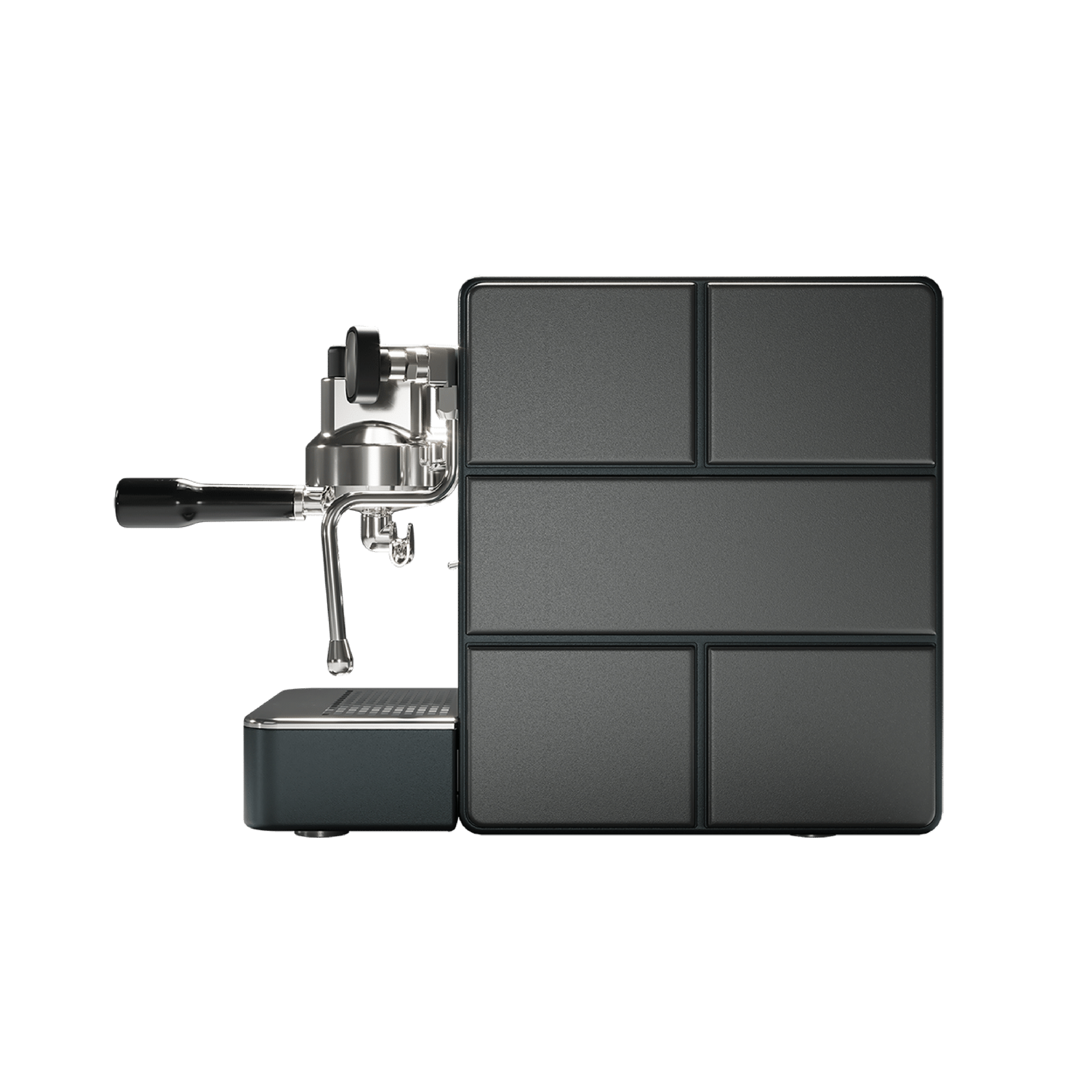 Stone Espresso Machine in pure grey. Side view of the machine.