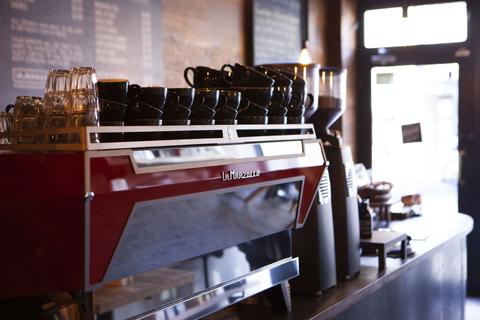 La Marzocco KB90 Commercial Espresso Machine 2 grouphead. Back view of the machine.