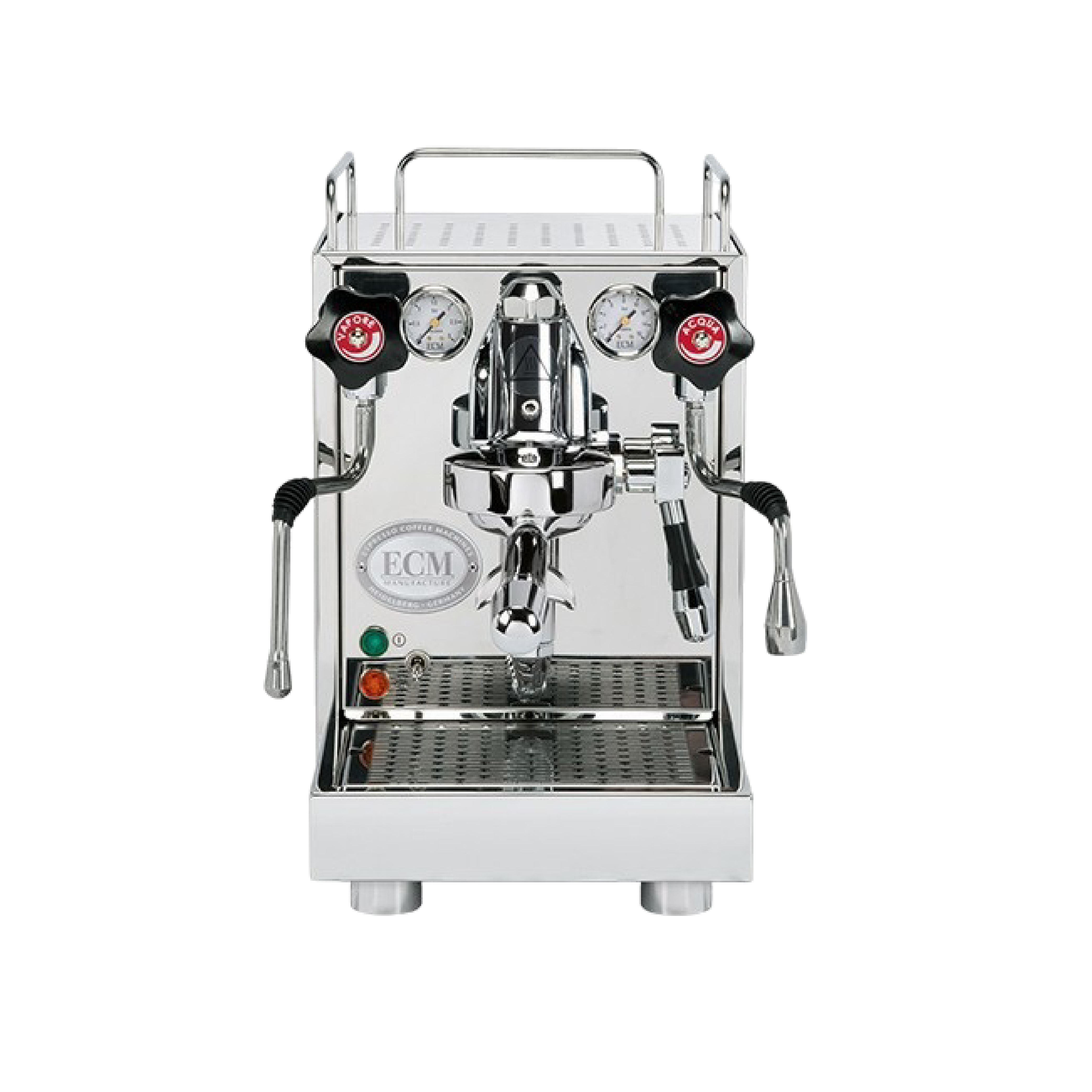 ECM Mechanika VI Slim Espresso Machine. Front view of the machine.