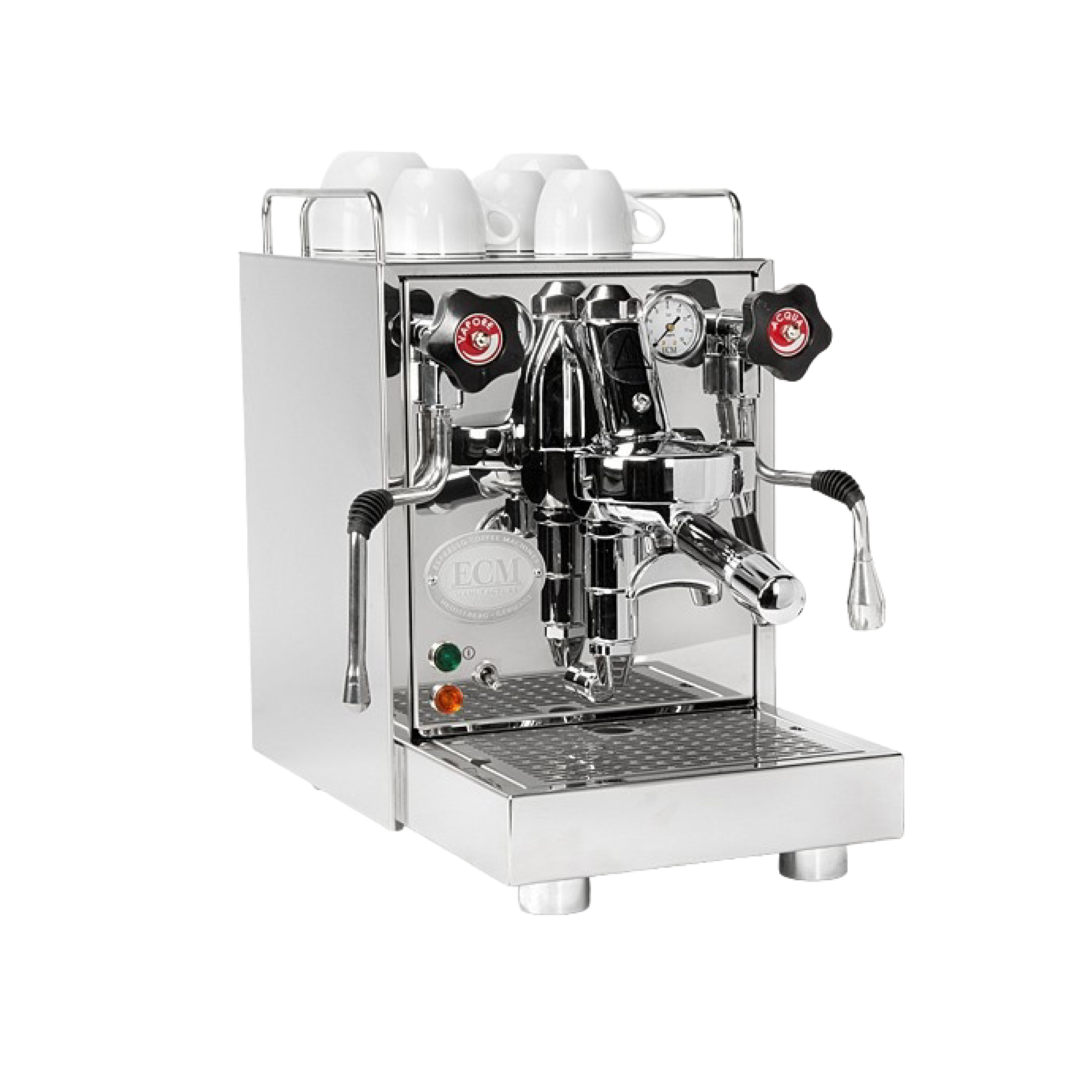 ECM Mechanika VI Slim Espresso Machine. Diagonal view of the machine.