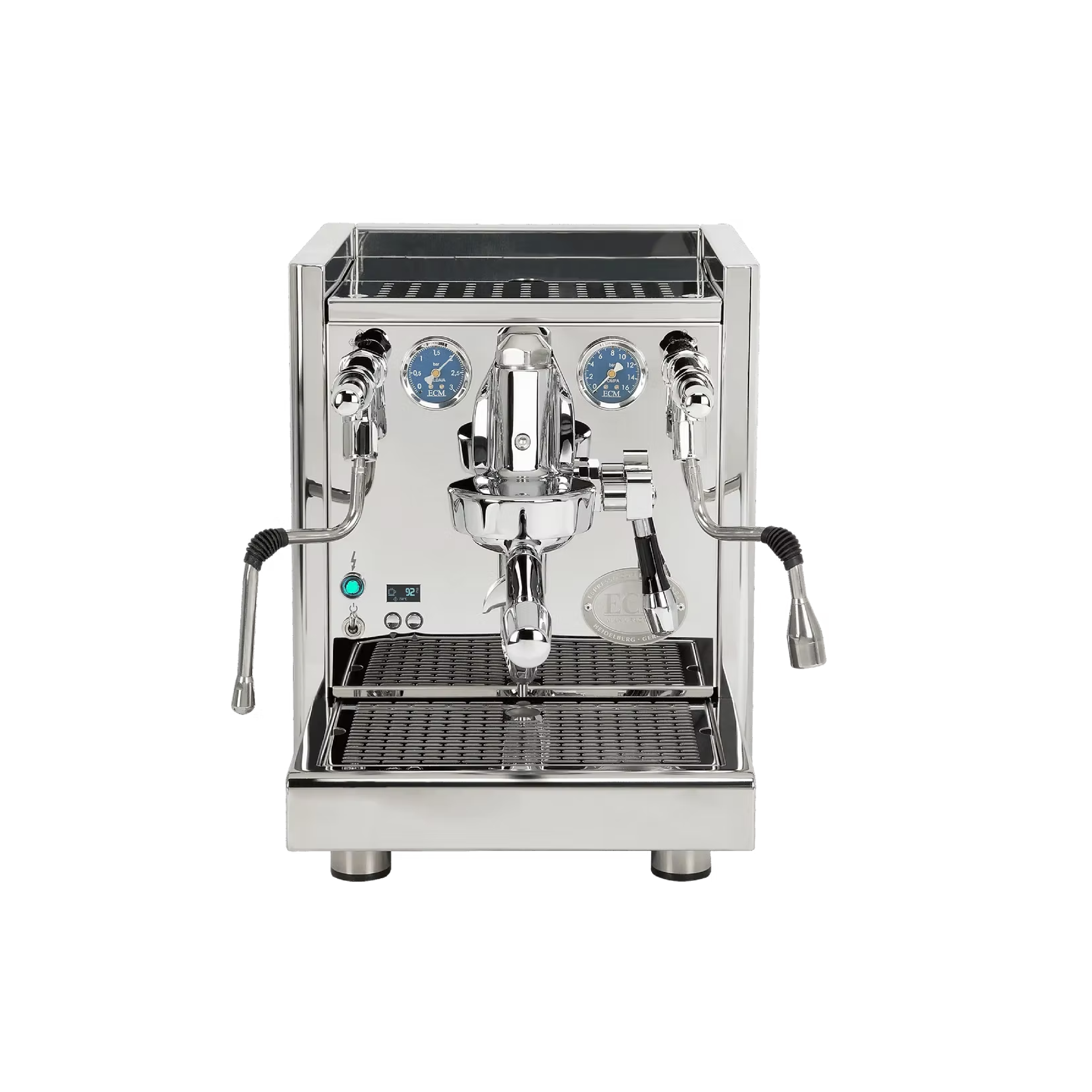 ECM Technika VI Dual Boiler Espresso Machine. Front view of the machine.