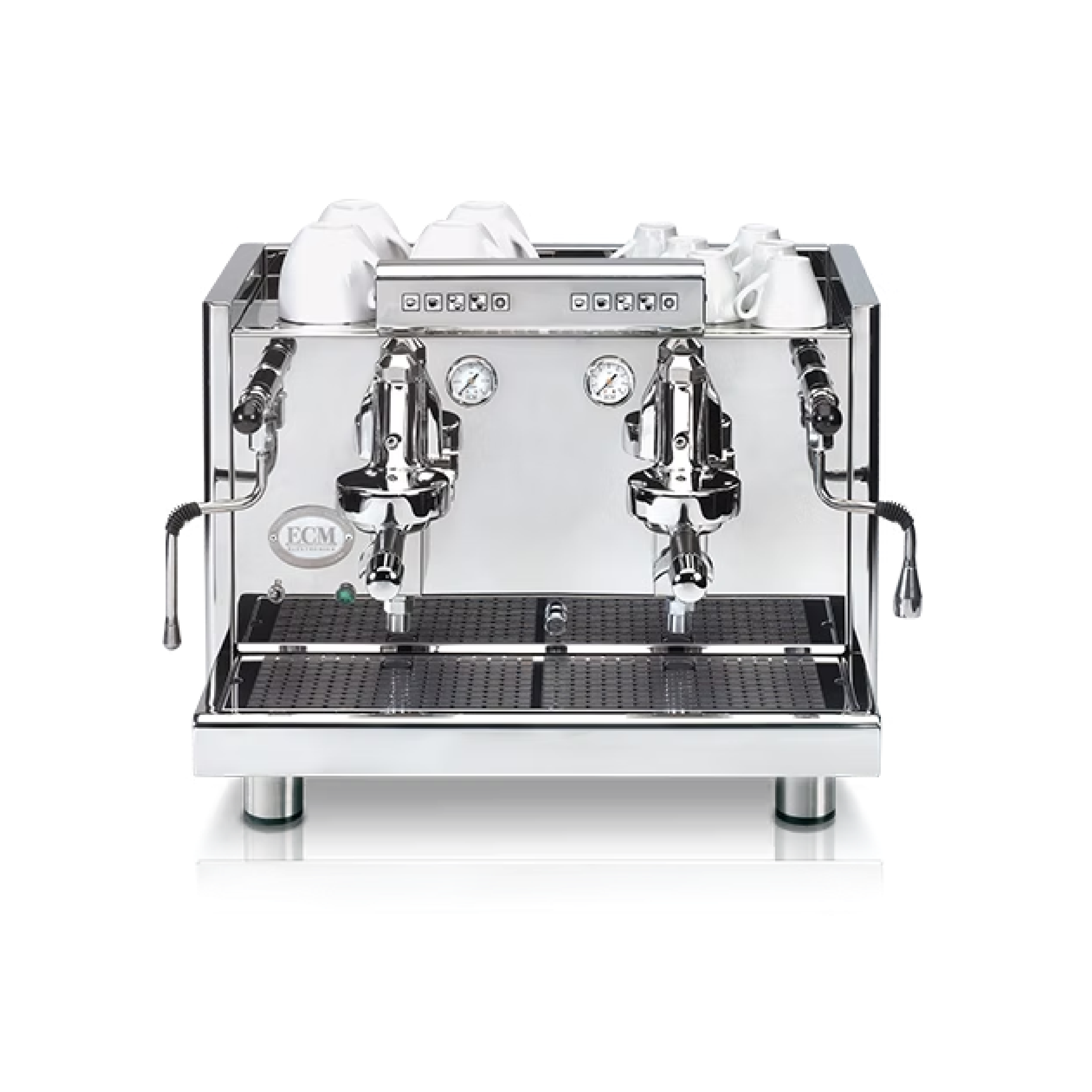ECM Elektronika Profi Due 2 Group Espresso Machine. Front view of the machine.