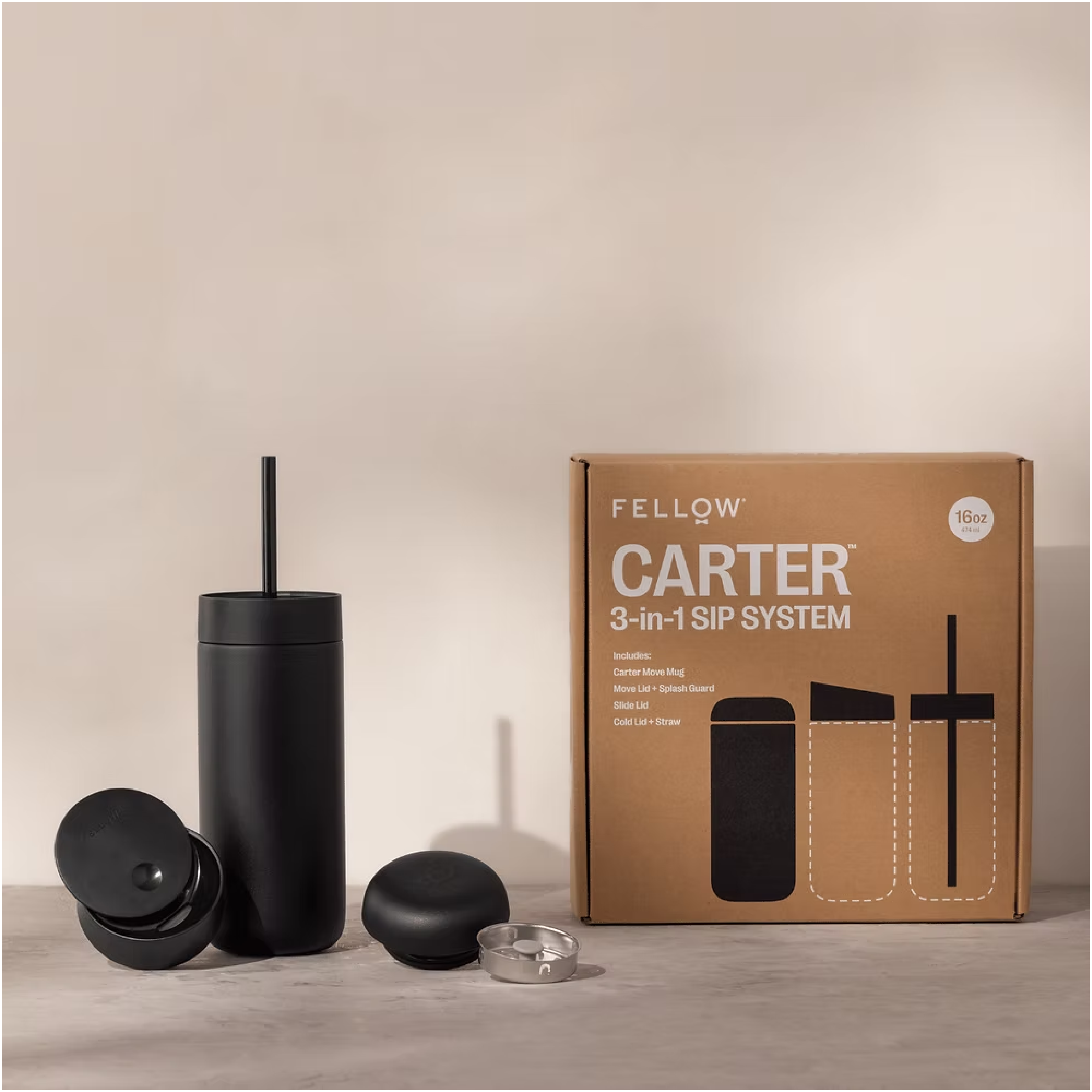Fellow Carter 3-in-1 Lid System (With Sip Lid) - 16oz