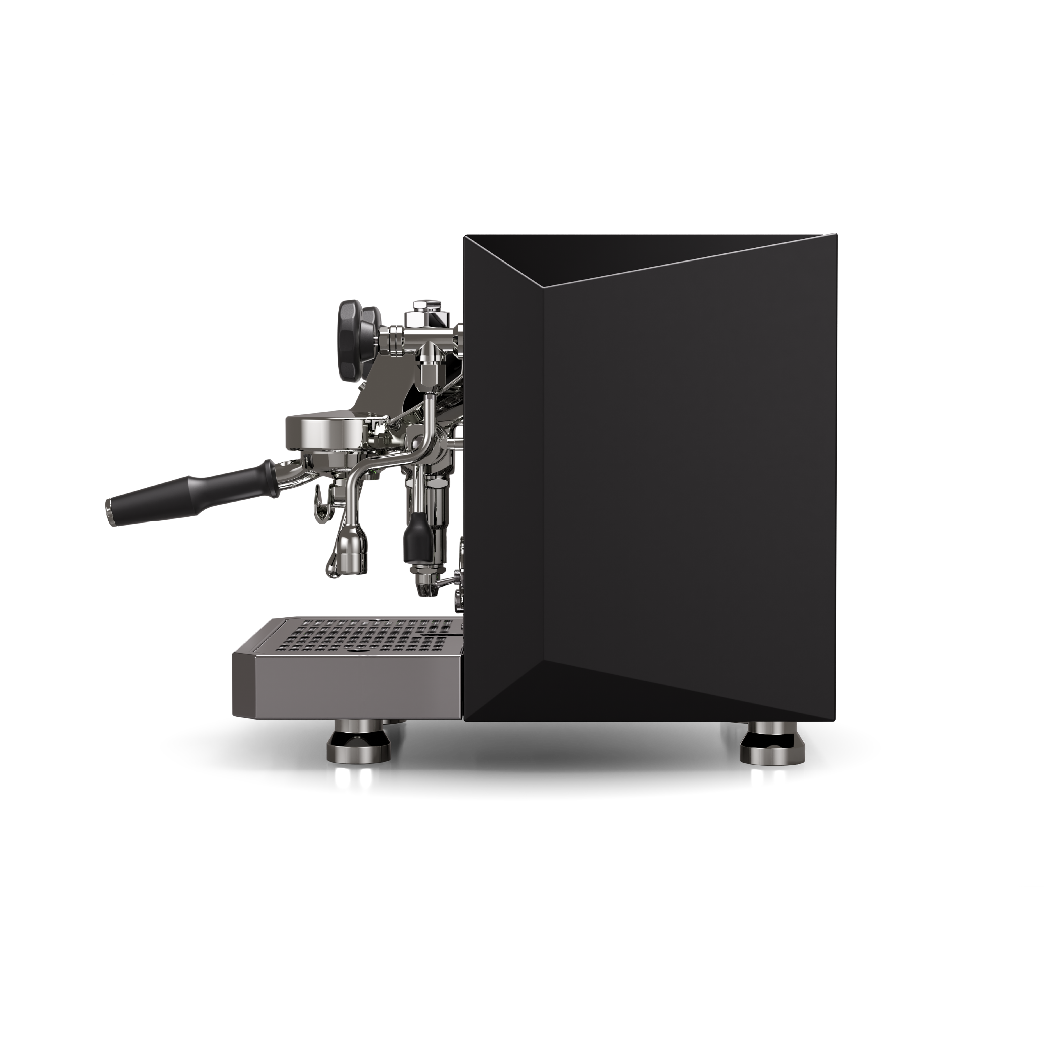 Rocket Giotto R Fast Espresso Machine in matt black. Side view of the machine.