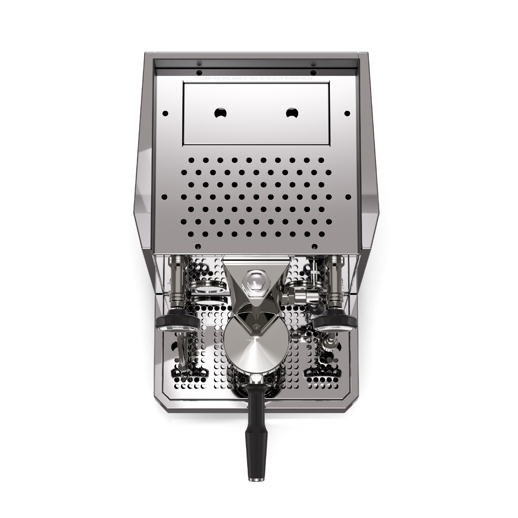 Rocket Giotto V Fast Espresso Machine in stainless steel. Top view of the machine.
