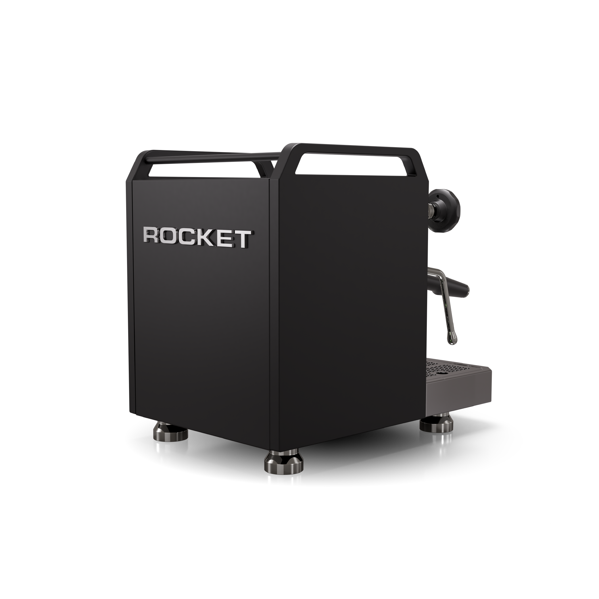 Rocket Mozzafiato V Fast Espresso Machine in matt black. Back view of the machine.
