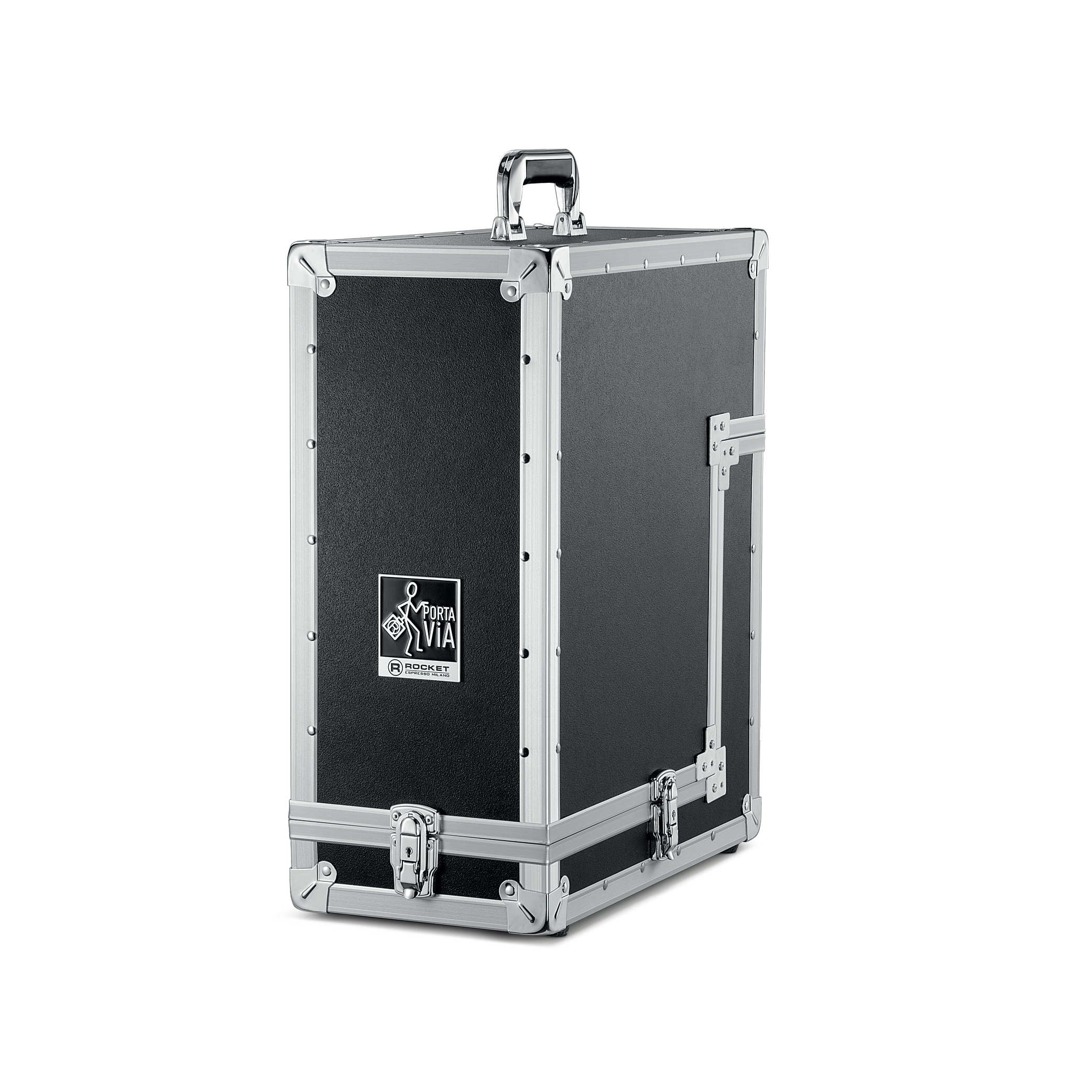 Rocket Espresso Porta Via. Machine packed into a durable travel flight case.