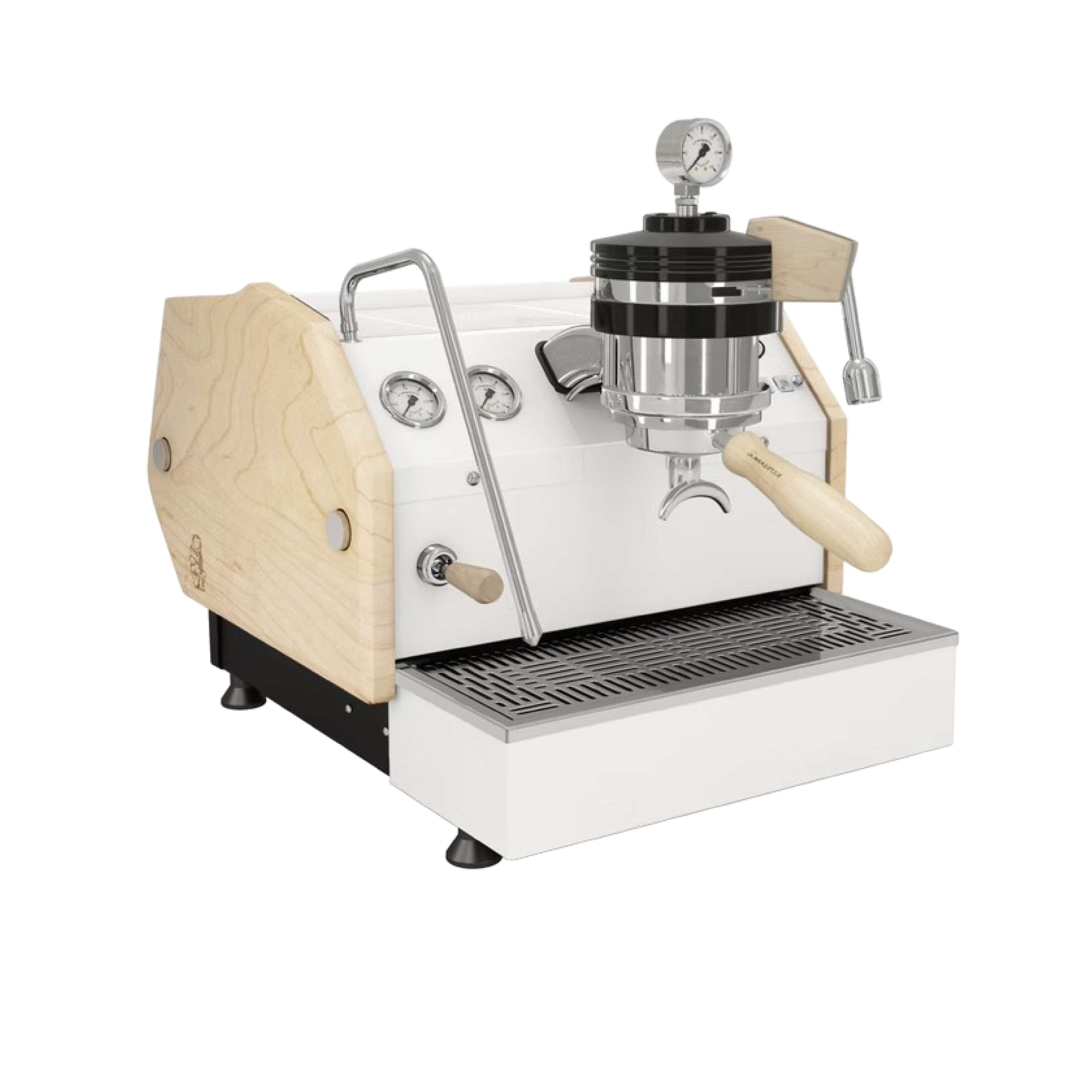 La Marzocco GS3 MP Flat White Maple Edition Espresso Machine. Front view of the machine.