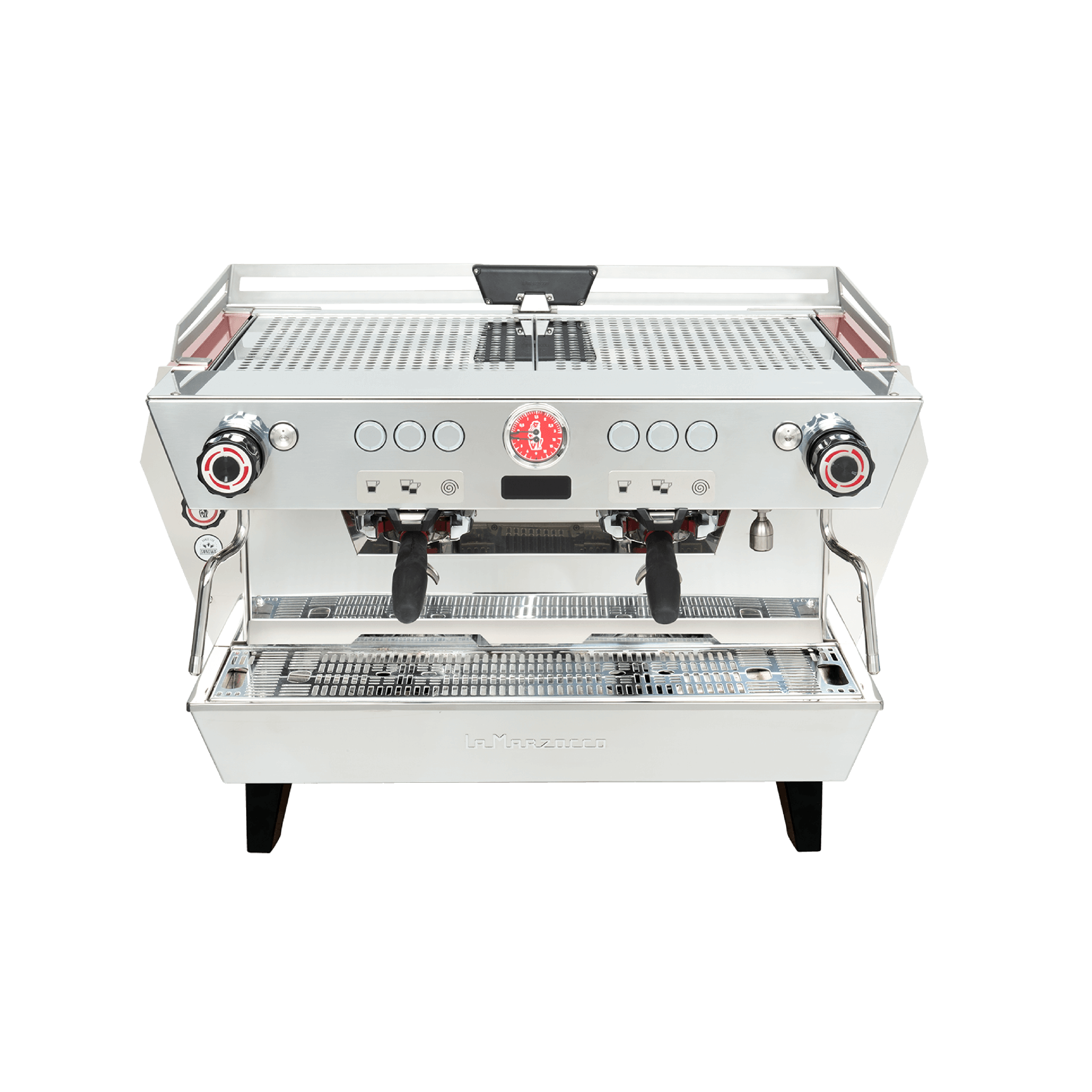 La Marzocco KB90 Commercial Espresso Machine 2 grouphead. Front view of the machine.