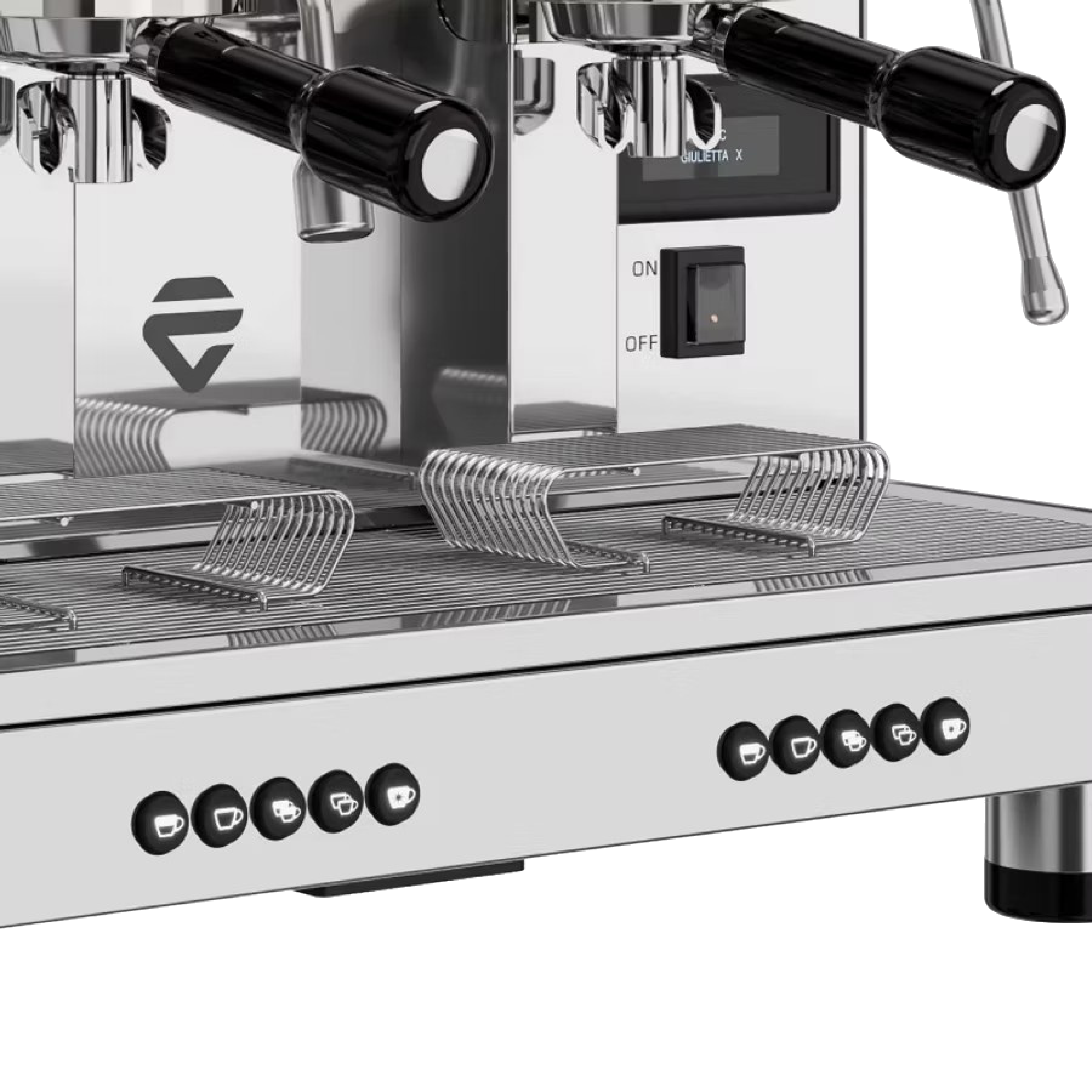 Lelit Giulietta X (PL2SVX) 2 Group Espresso Machine. Close up of the double keyboard and drip tray.