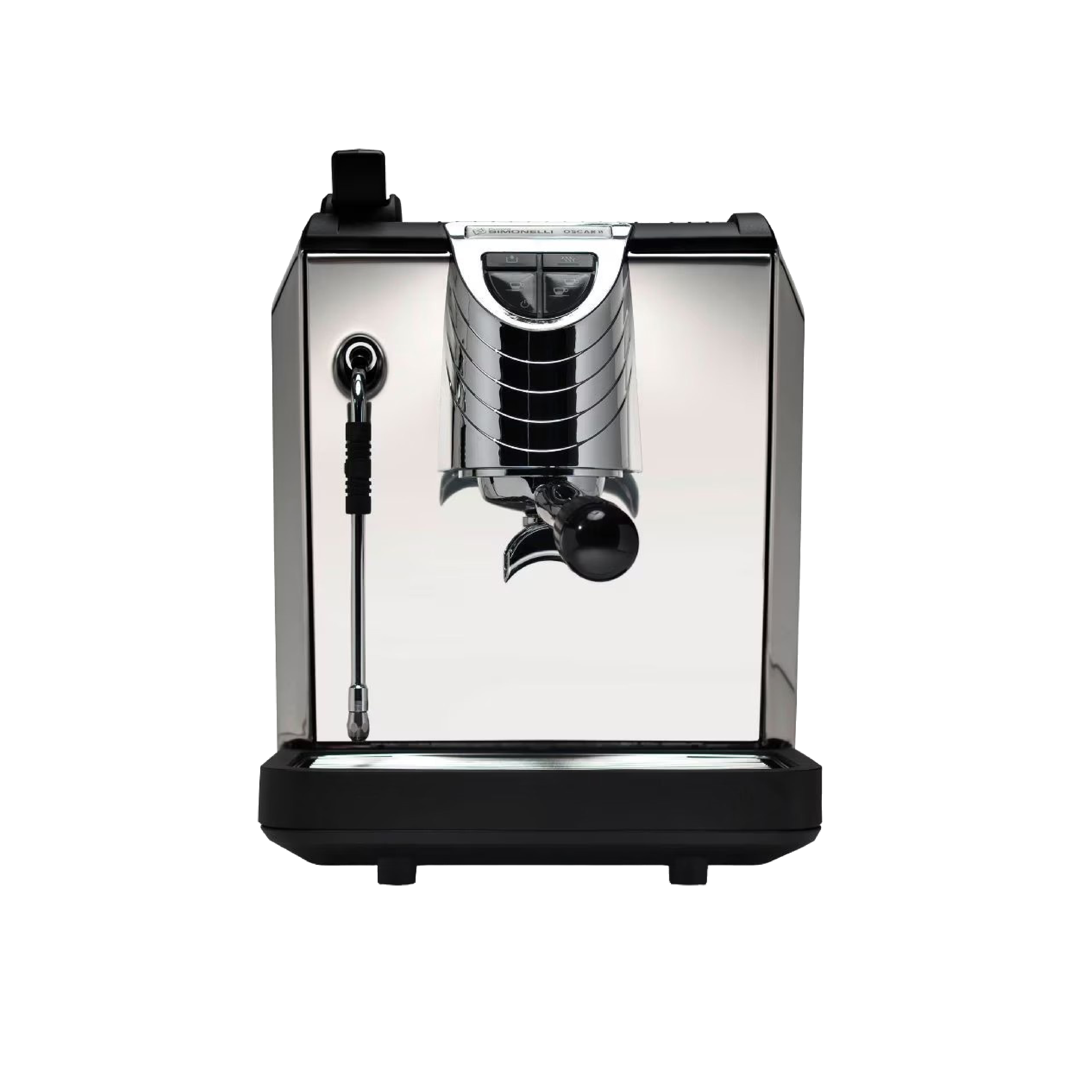 Nuova Simonelli Oscar 2 Espresso Machine (2022 version with OPV) in black. Front view of the machine.