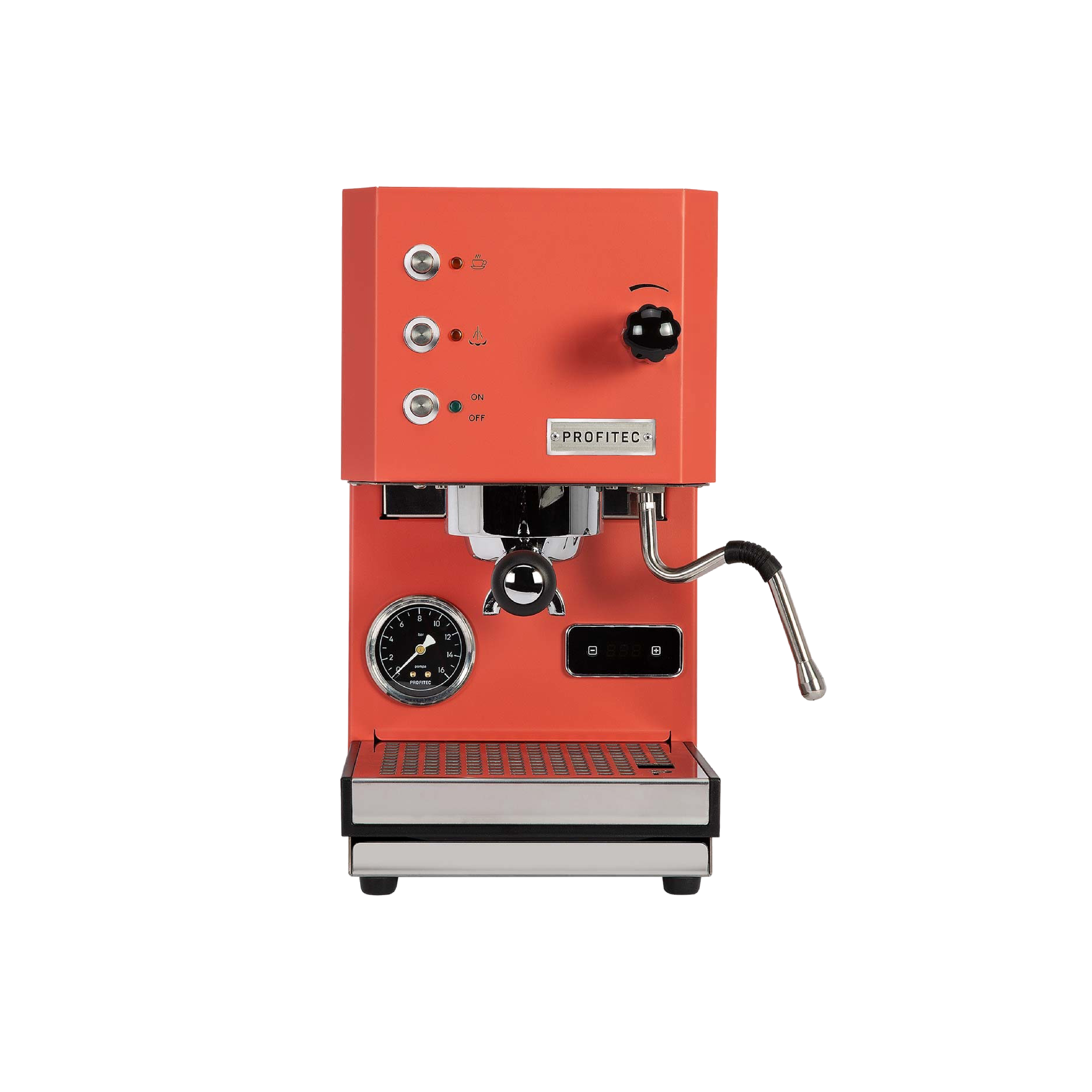 Profitec Pro GO Espresso Machine in red. Front view of the machine.