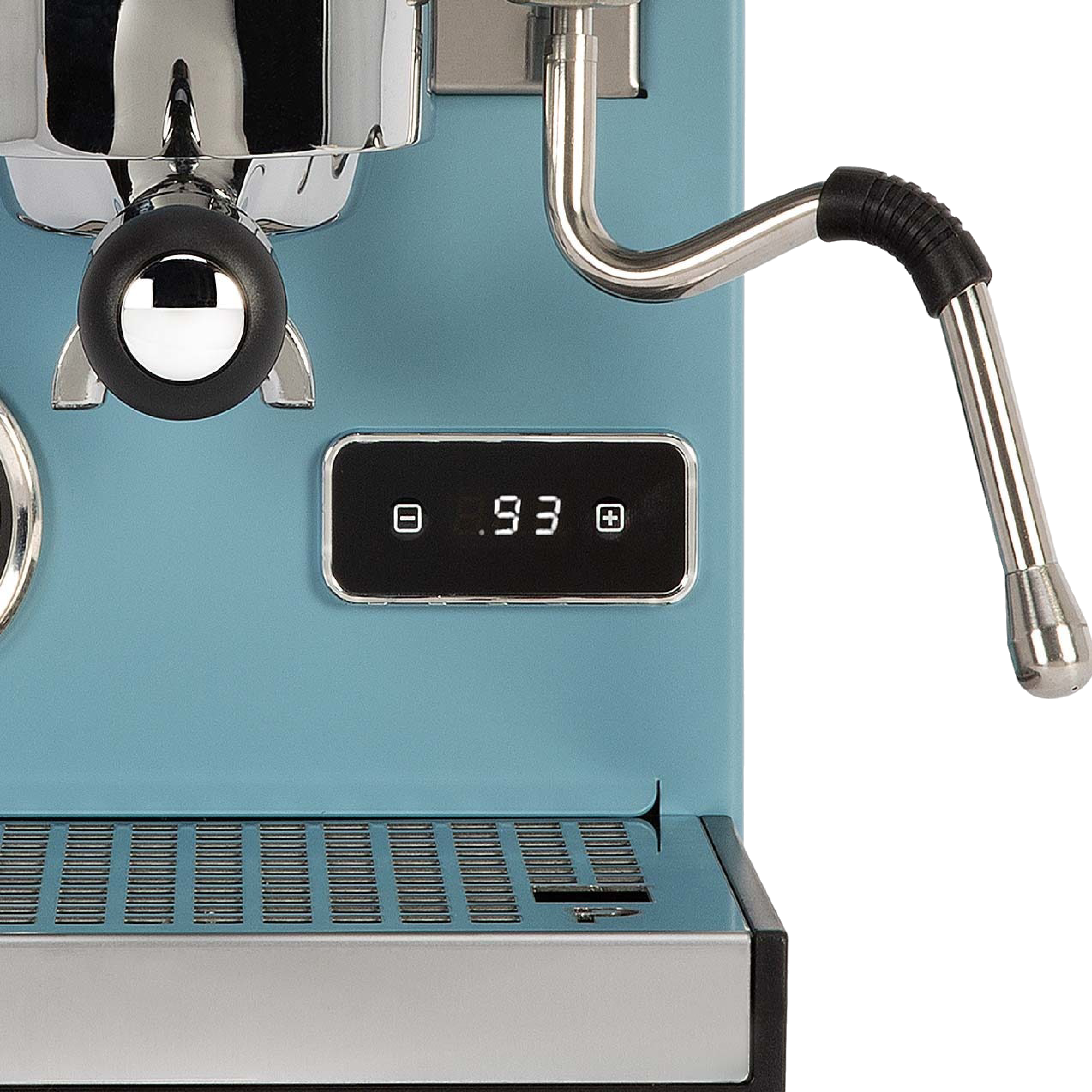 Profitec Pro GO Espresso Machine in blue. Close up of PID temperature control.