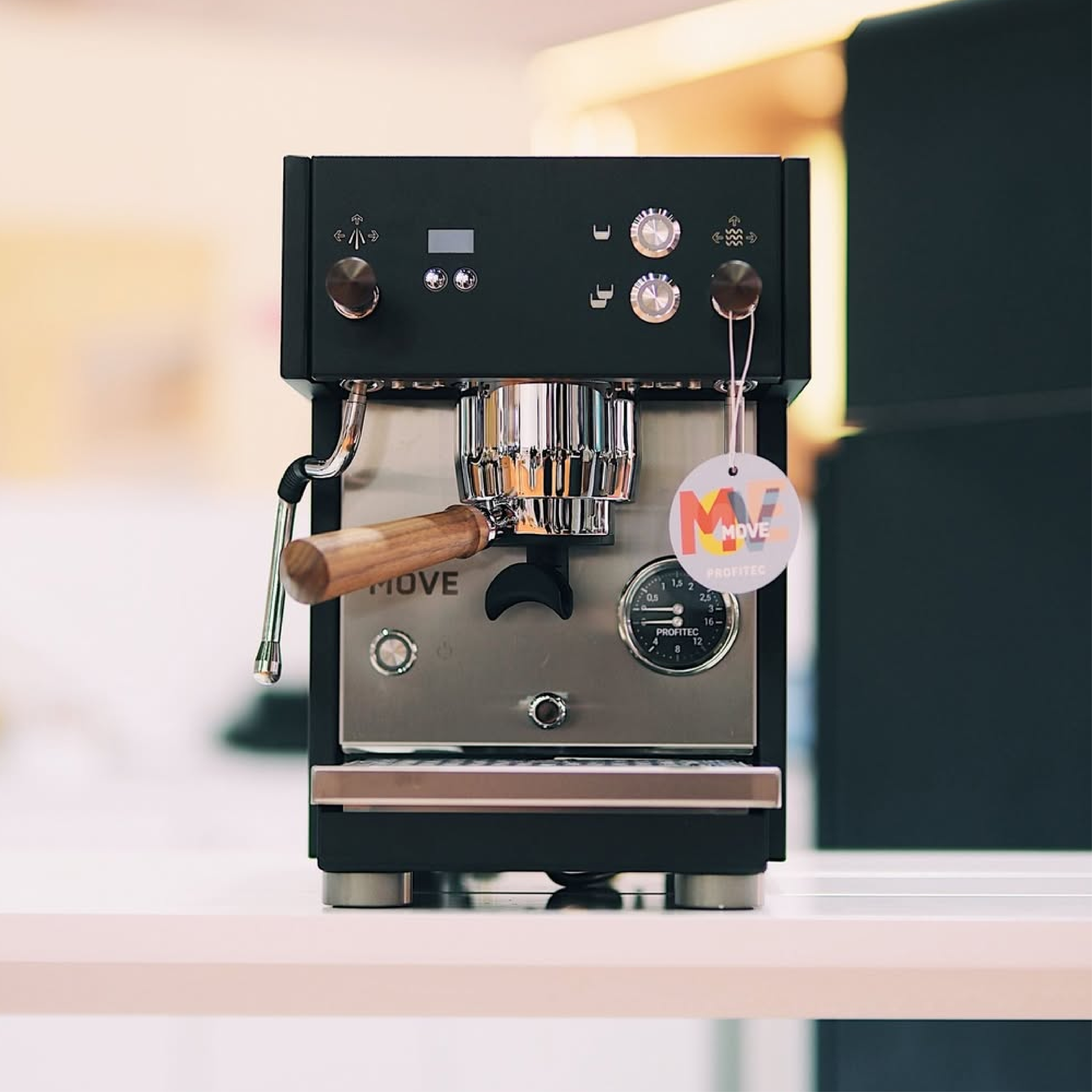 Profitect MOVE Dual Boiler Espresso Machine. Front view of the machine.