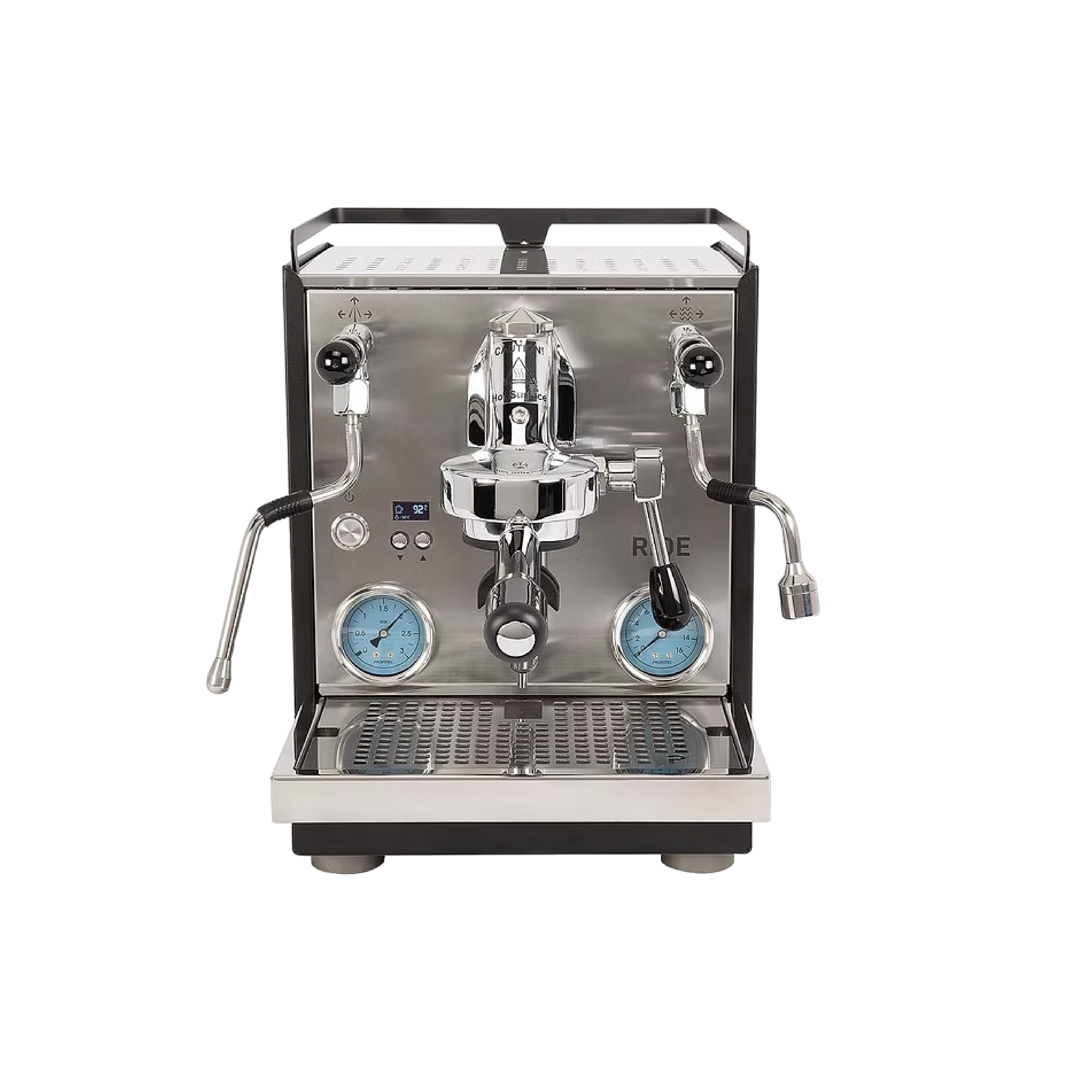 Profitec RIDE Dual Boiler Espresso Machine. Front view of the machine with satin-finished front.