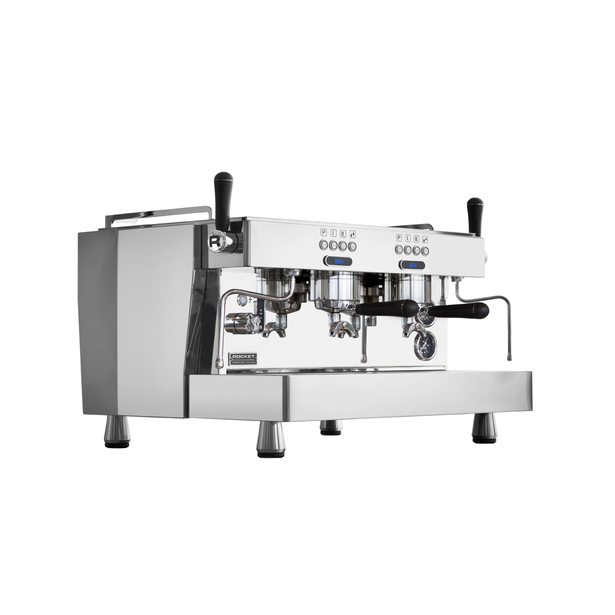 Rocket Espresso R9 Commercial Espresso Machine 2 grouphead. Front view of the machine.