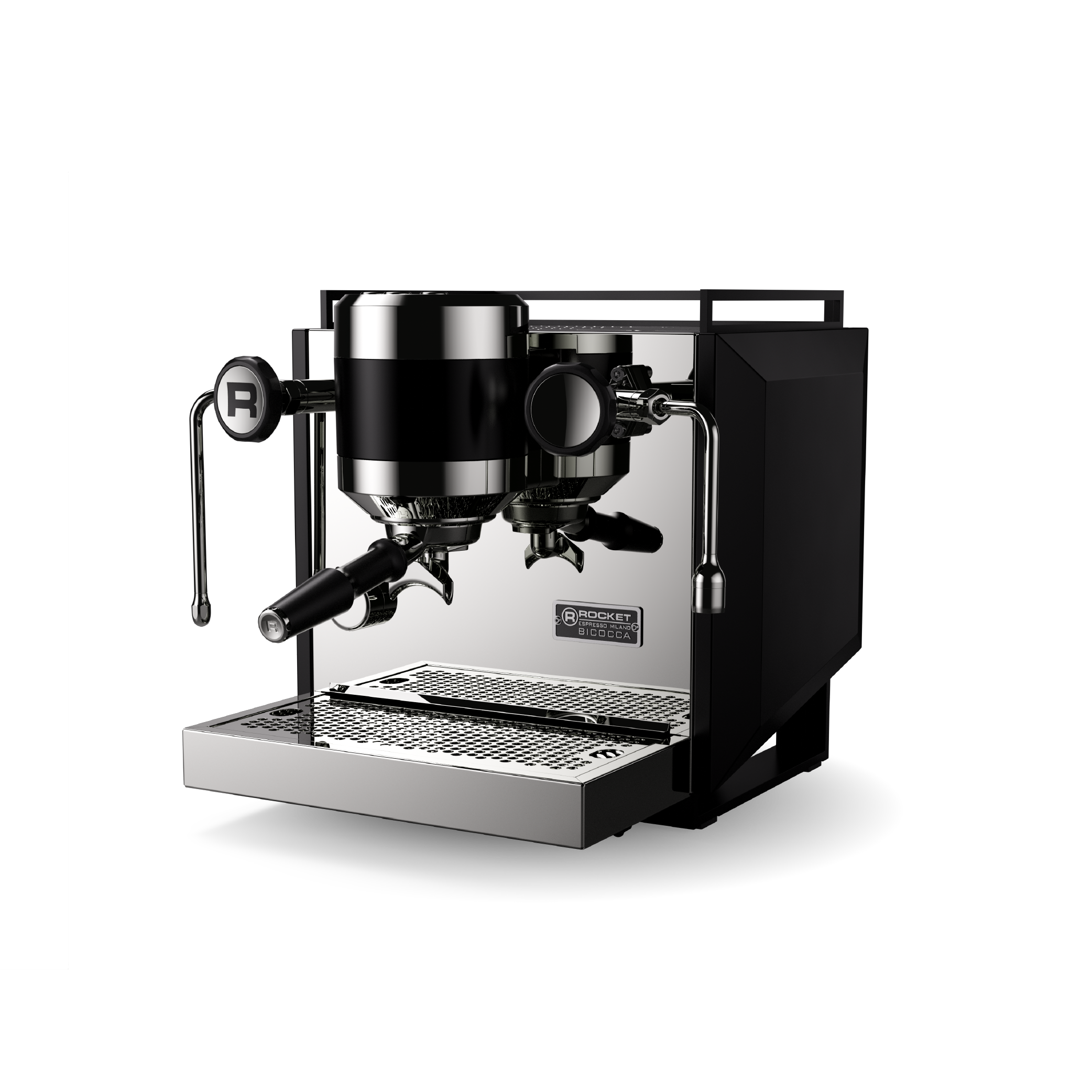 Rocket Biccoca Espresso Machine in matt black. Front view of the machine.