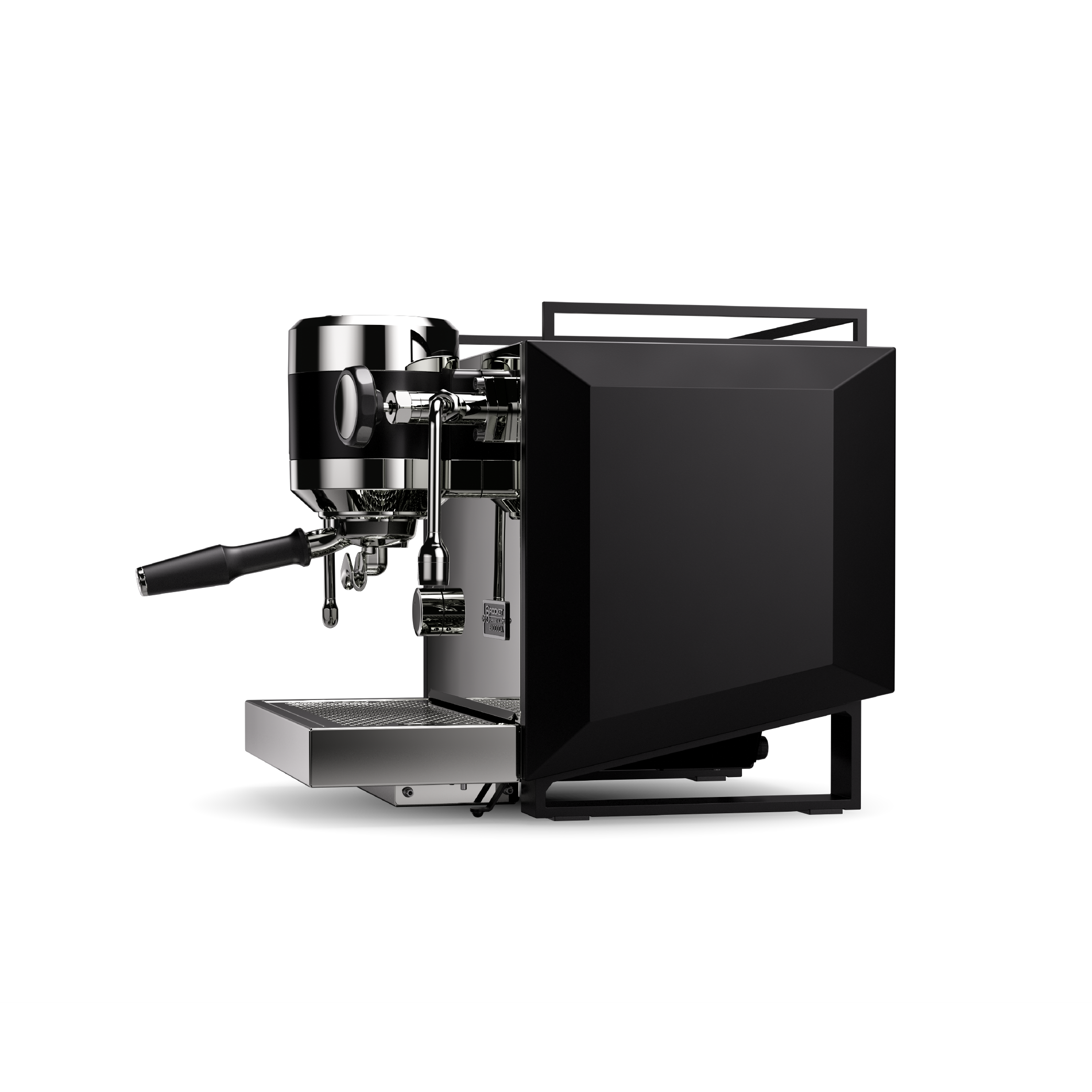 Rocket Biccoca Espresso Machine in matt black. Side view of the machine.