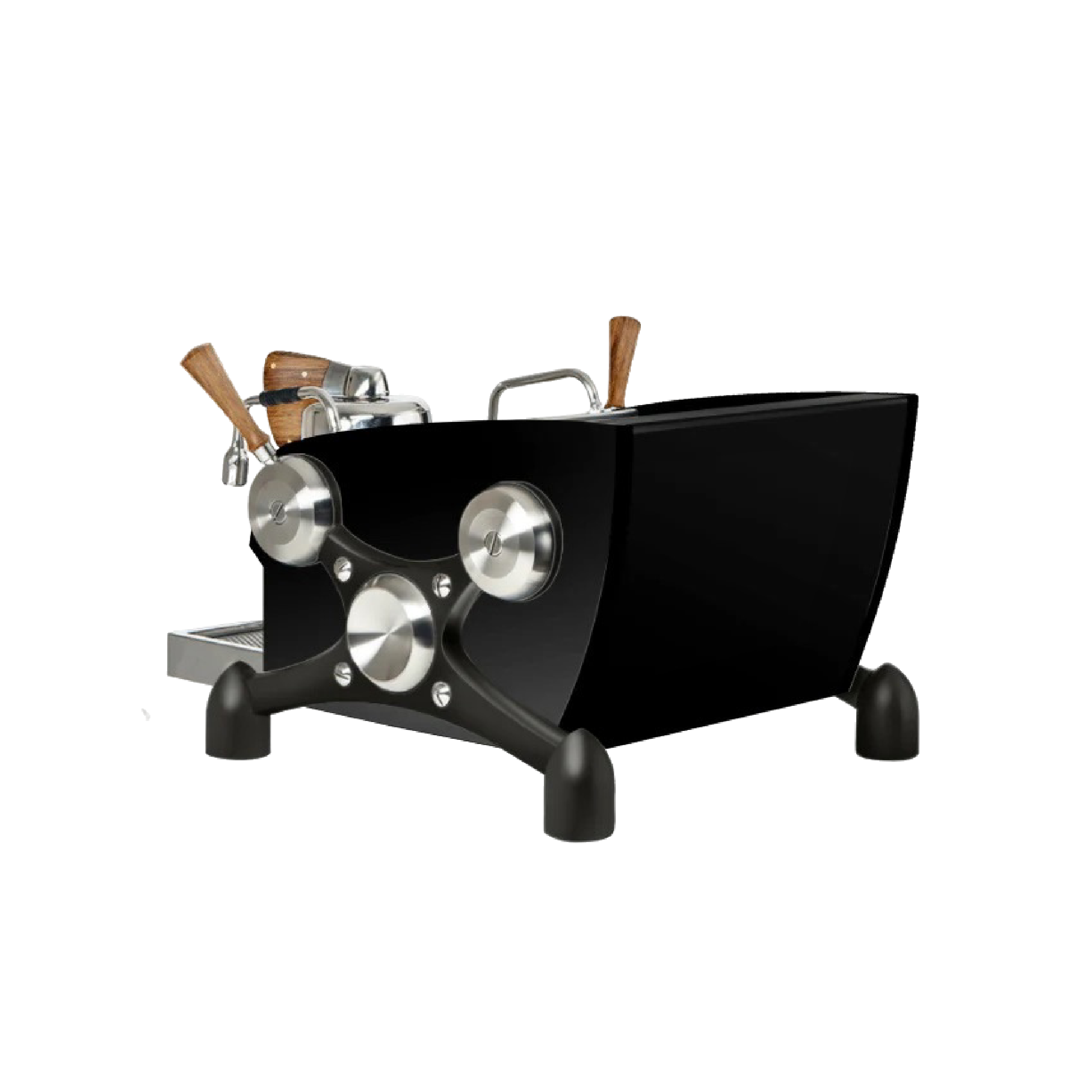 Slayer Espresso Single Group Espresso Machine with matte black side panel. Back view of the machine.
