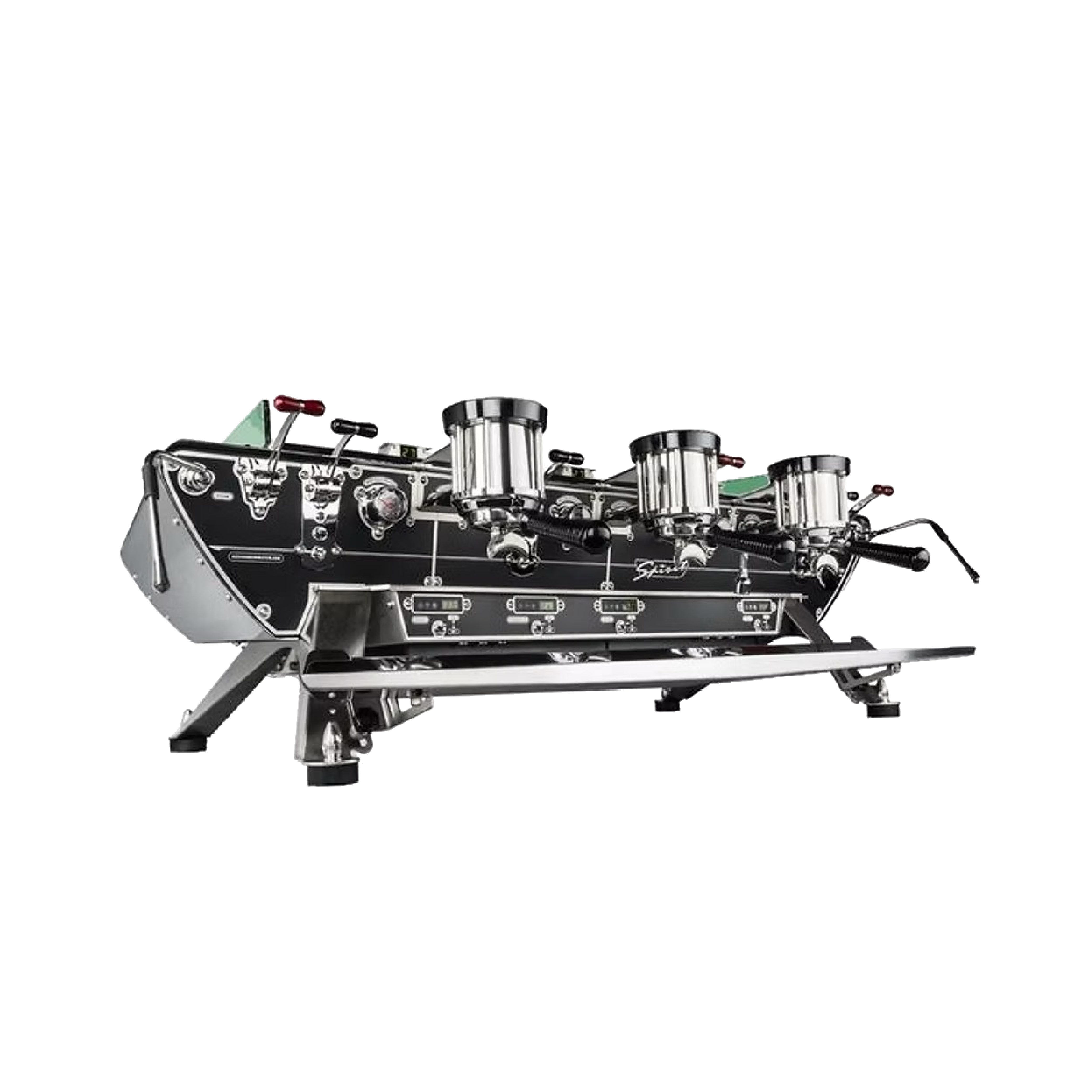 Kees Van Der Westen Spirit Triplette. Front view of the standard version with raw body, raw frame, crackle black back panel and raw cup tray. 
