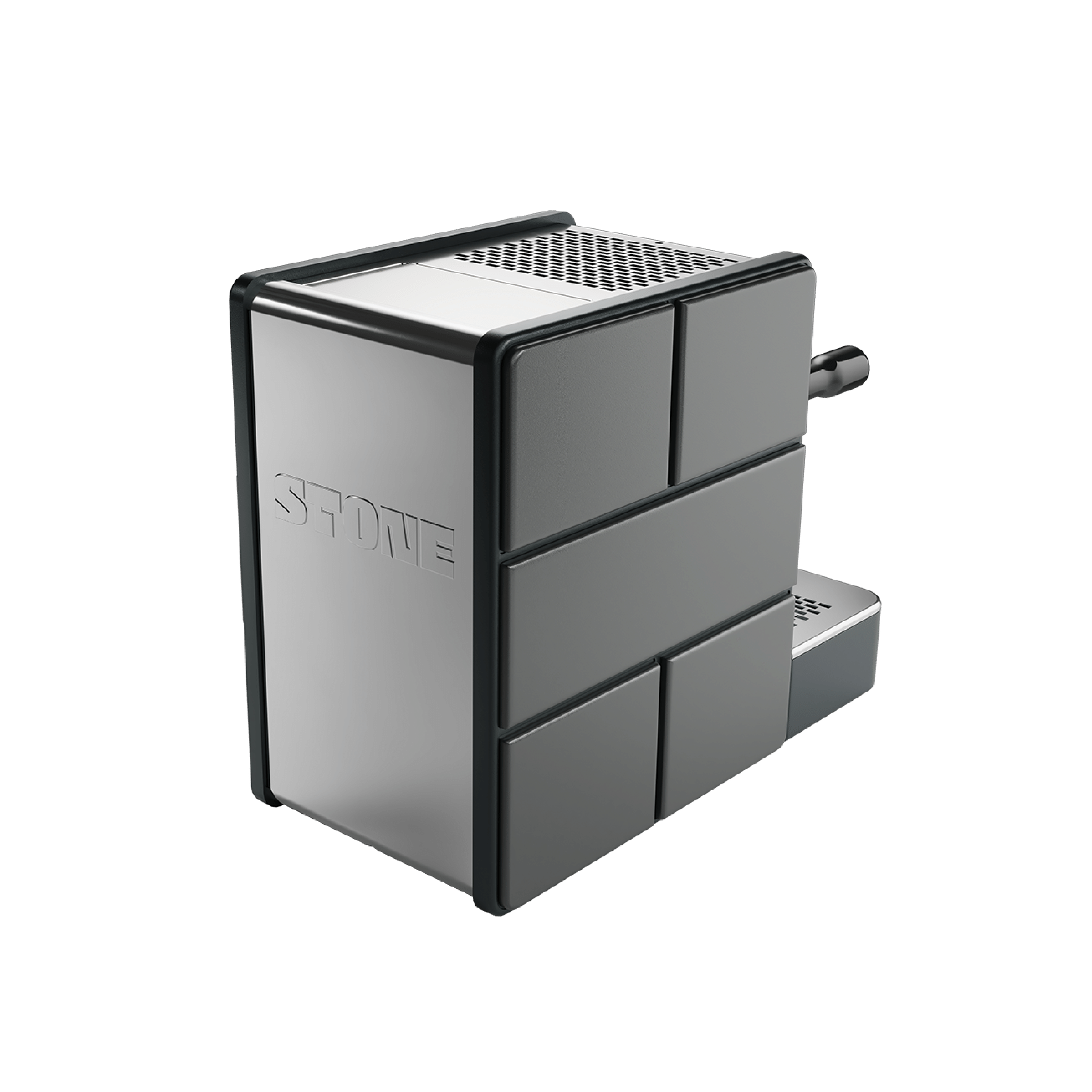 Stone Espresso Machine in pure grey. Side view of the machine.