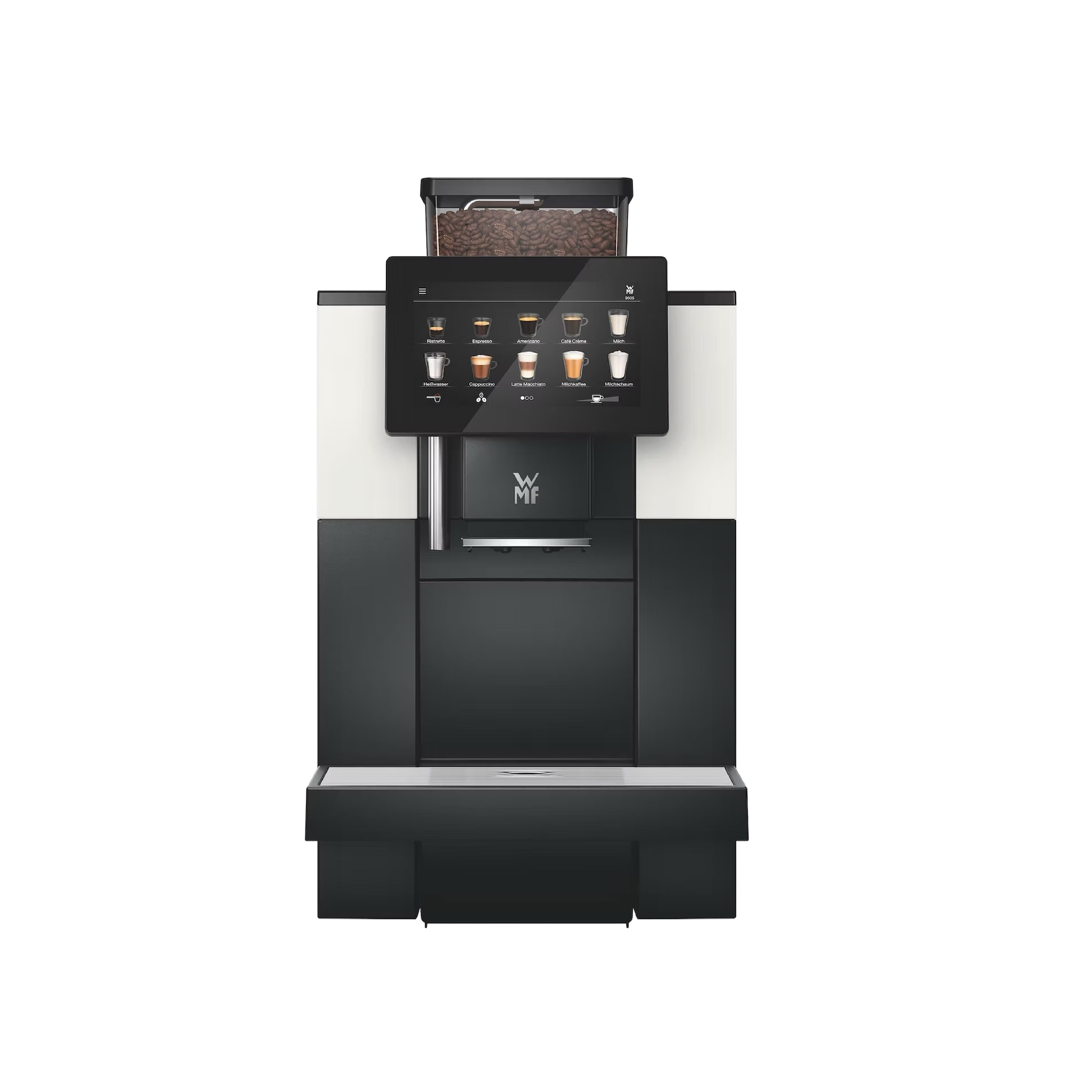 WMF 950S Super Automatic Coffee Machine. Front view of the machine.